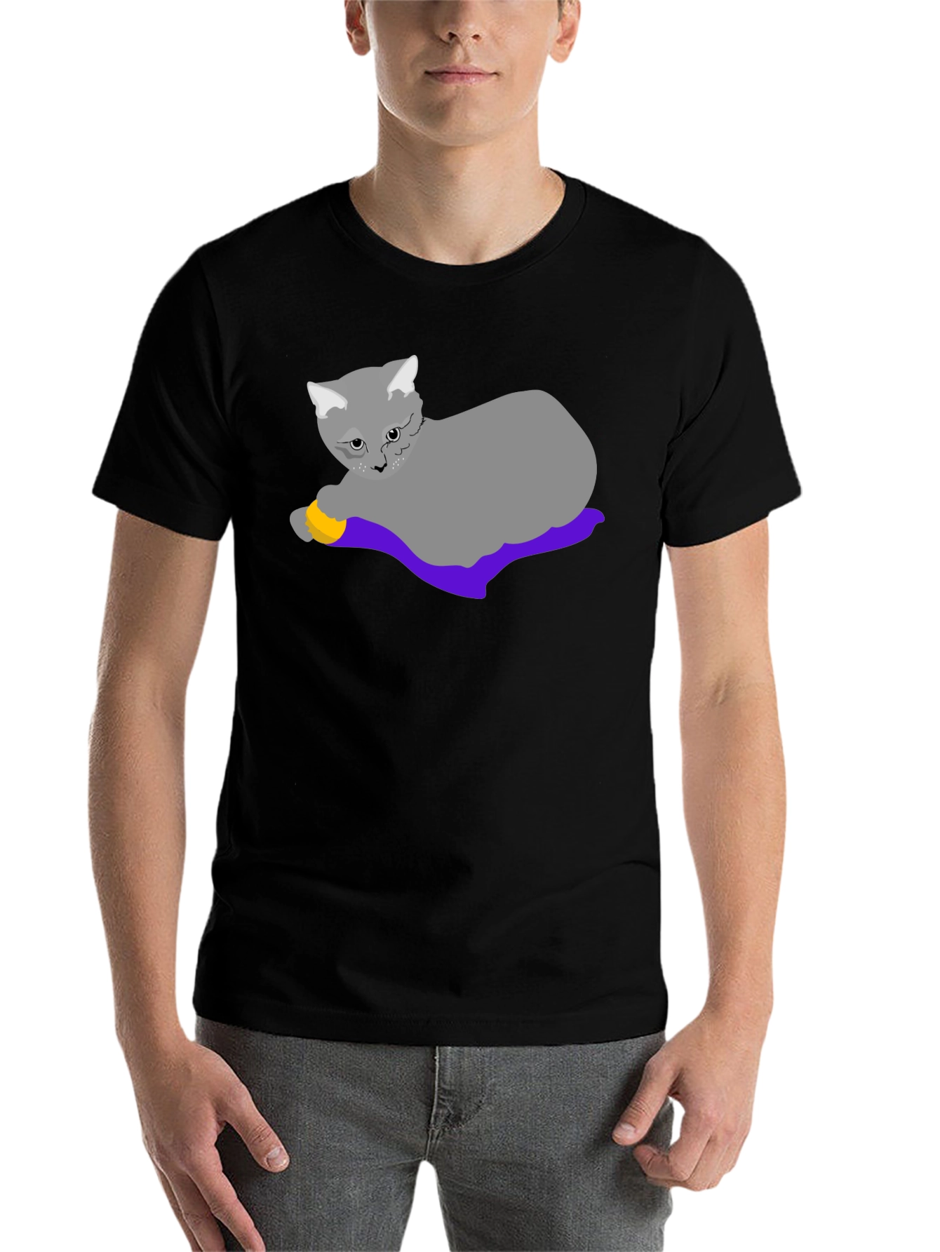 Black Cat Lover T-Shirt: Whimsical Cartoon Cat Design view 7