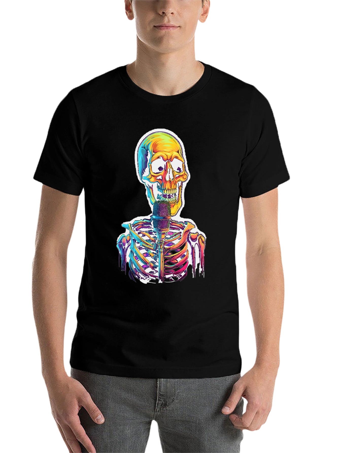 Black Skeleton Singer Graphic Tee - Cool Skull Design view 7