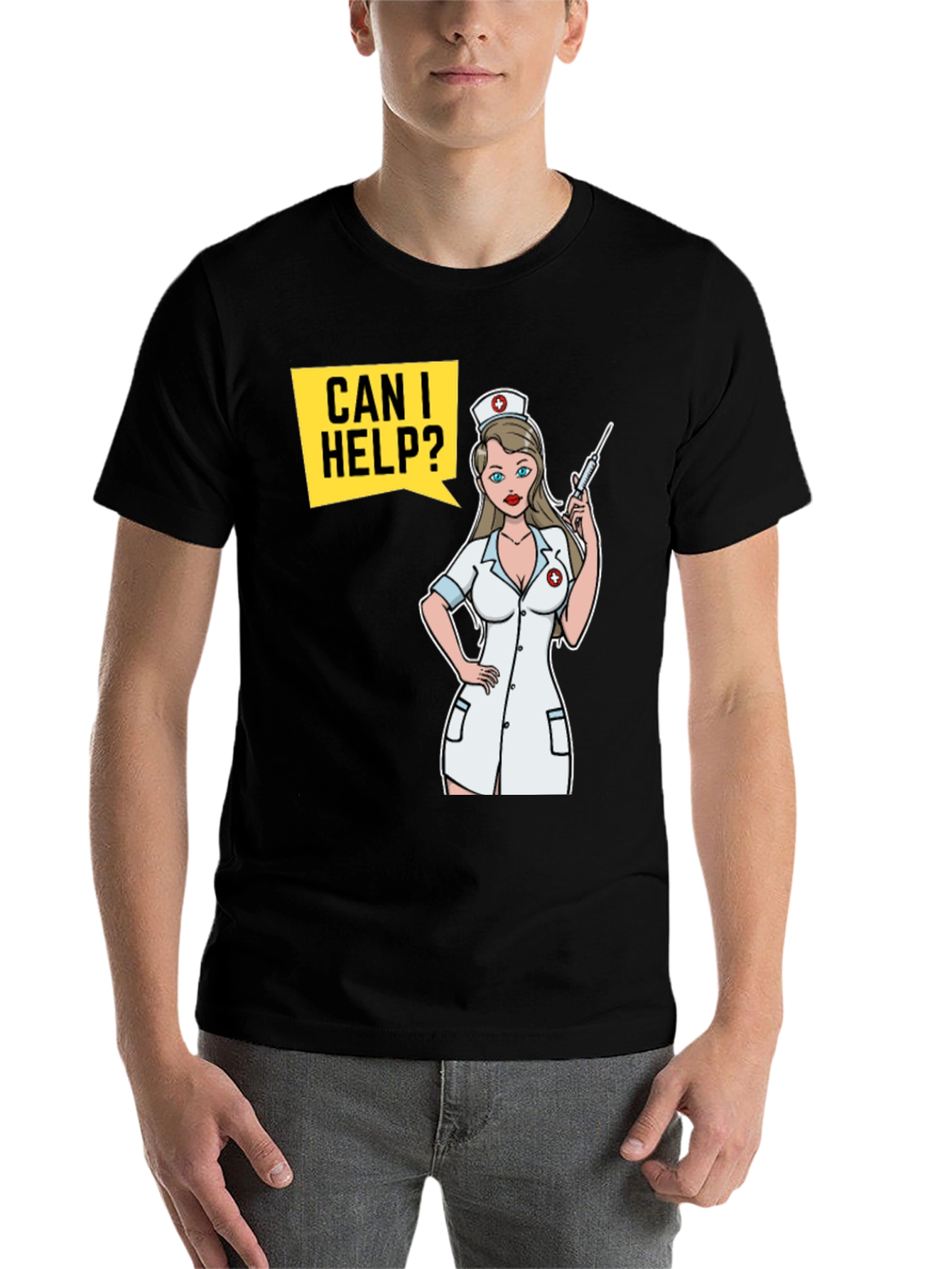 Black Humorous Nurse Cartoon T-Shirt view 7