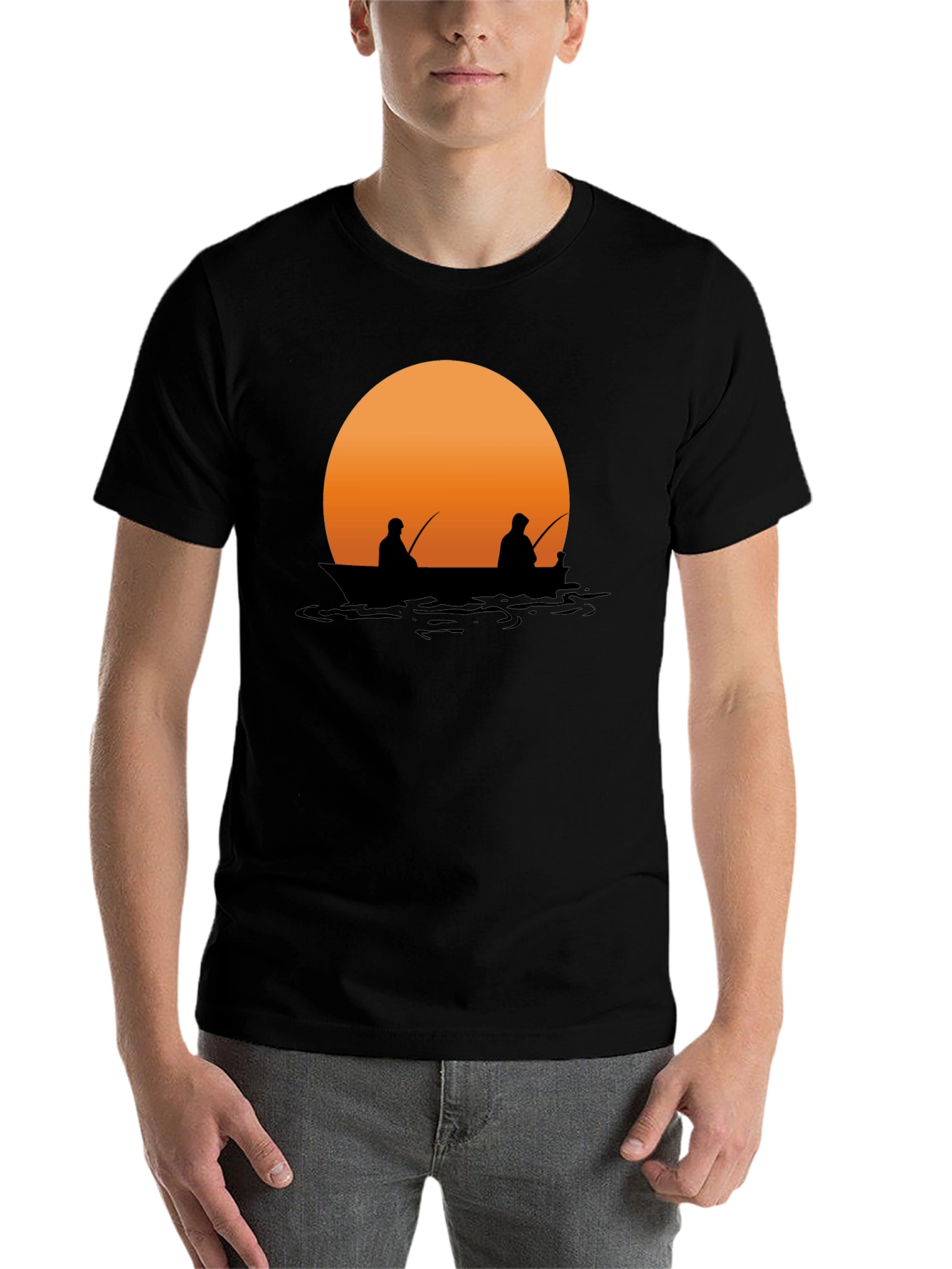 Black Sunset Fishing Graphic Tee - Relaxed Comfort view 7