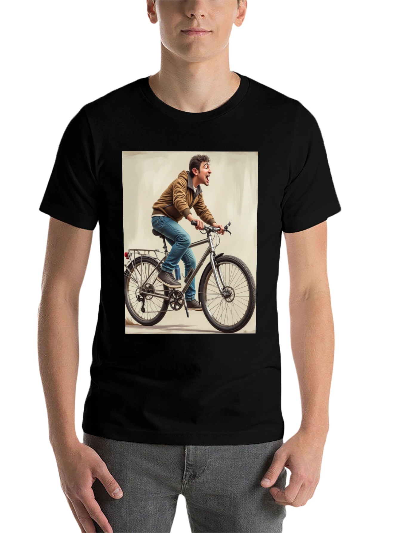 Black Funny Man on Bike Graphic Tee - Black view 7