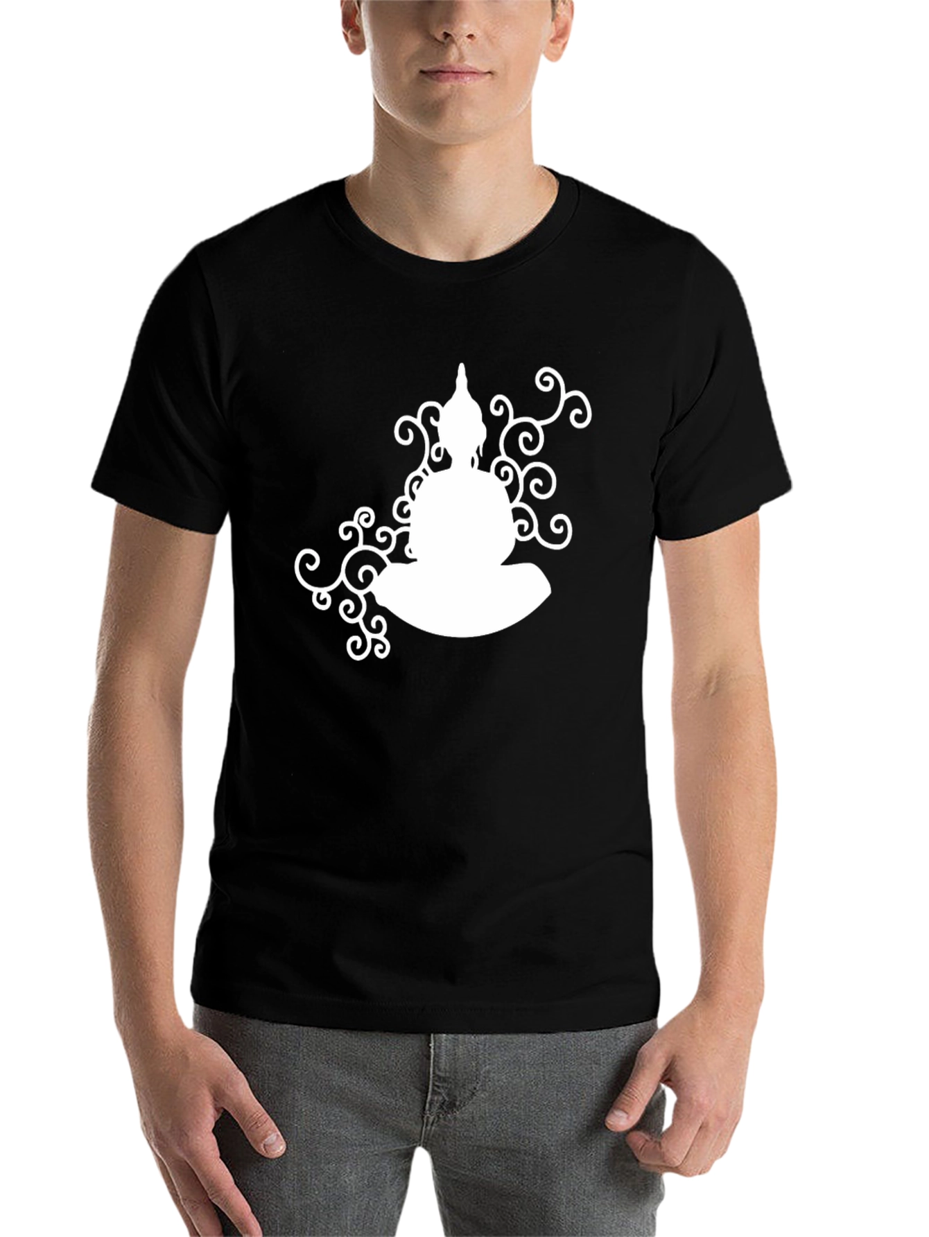 Black Buddha Silhouette Black T-Shirt view 7