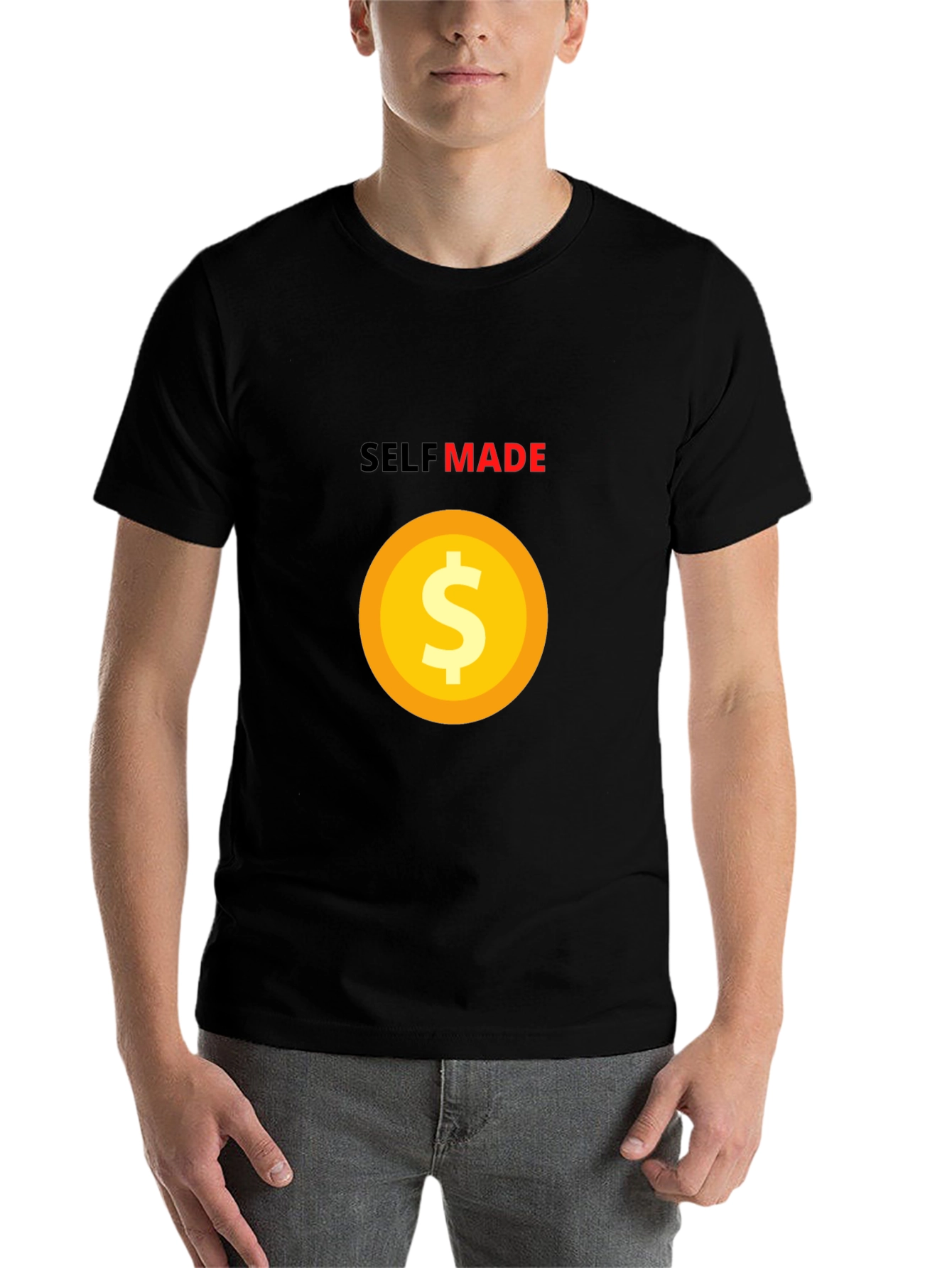 Black Self Made T-Shirt - Gold Dollar Sign - Black Tee view 7