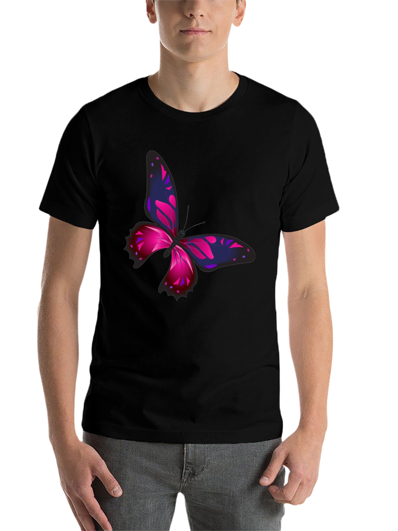 Black Butterfly Graphic Print Black T-Shirt view 7