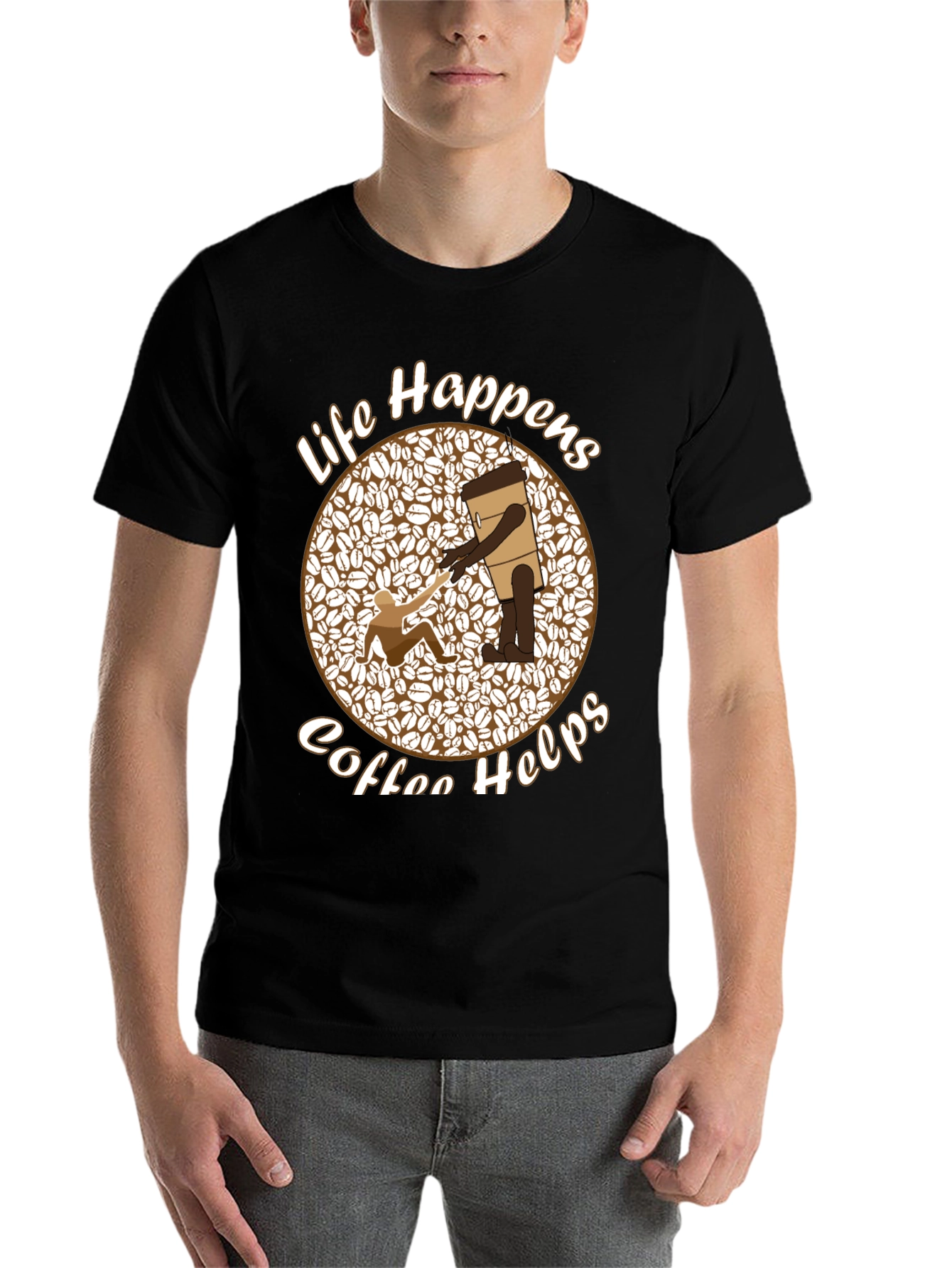 Black Life Happens Coffee Helps Graphic Tee view 7