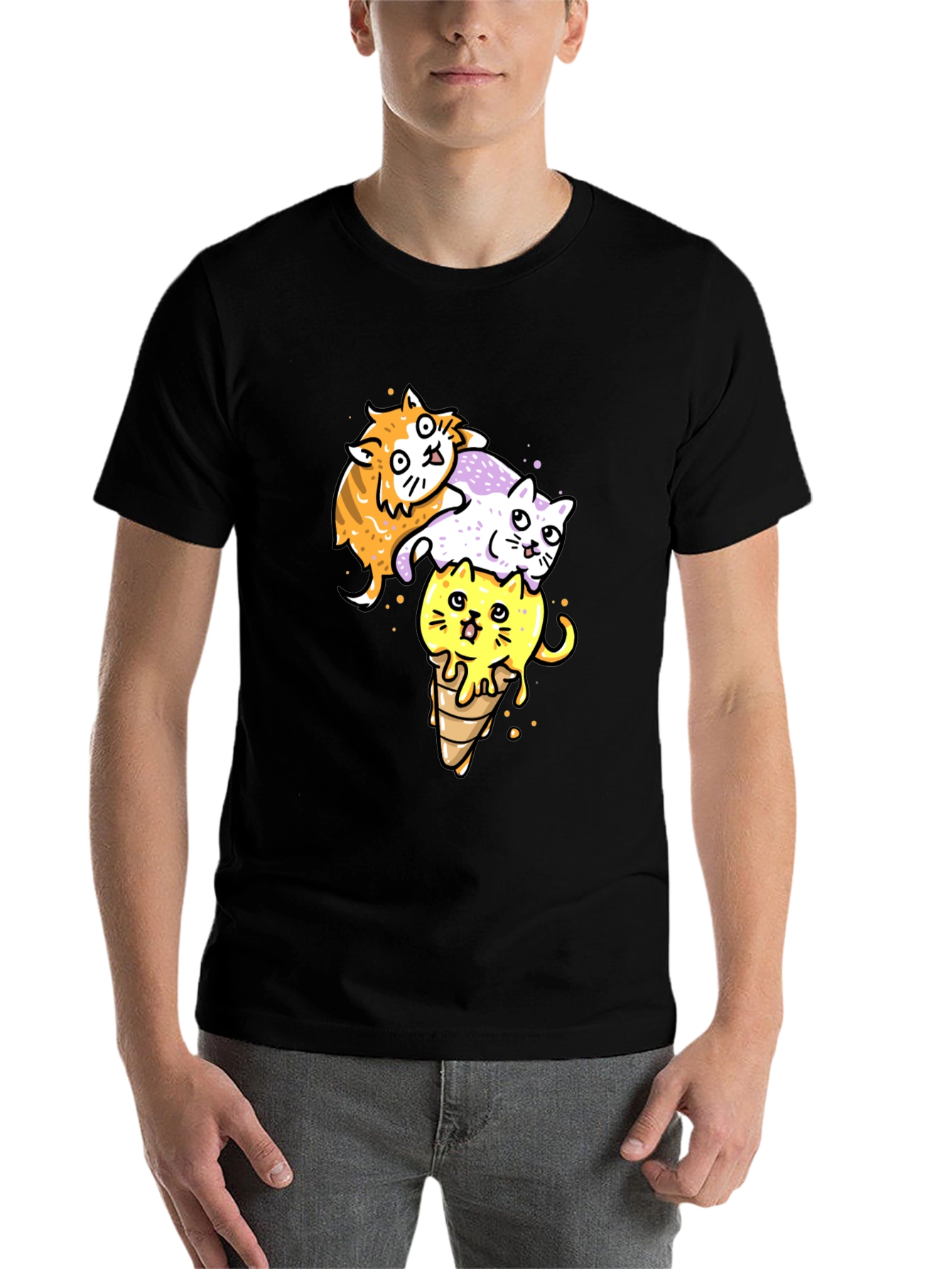 Black Cats Ice Cream T-Shirt, Fun Graphic Tee view 7