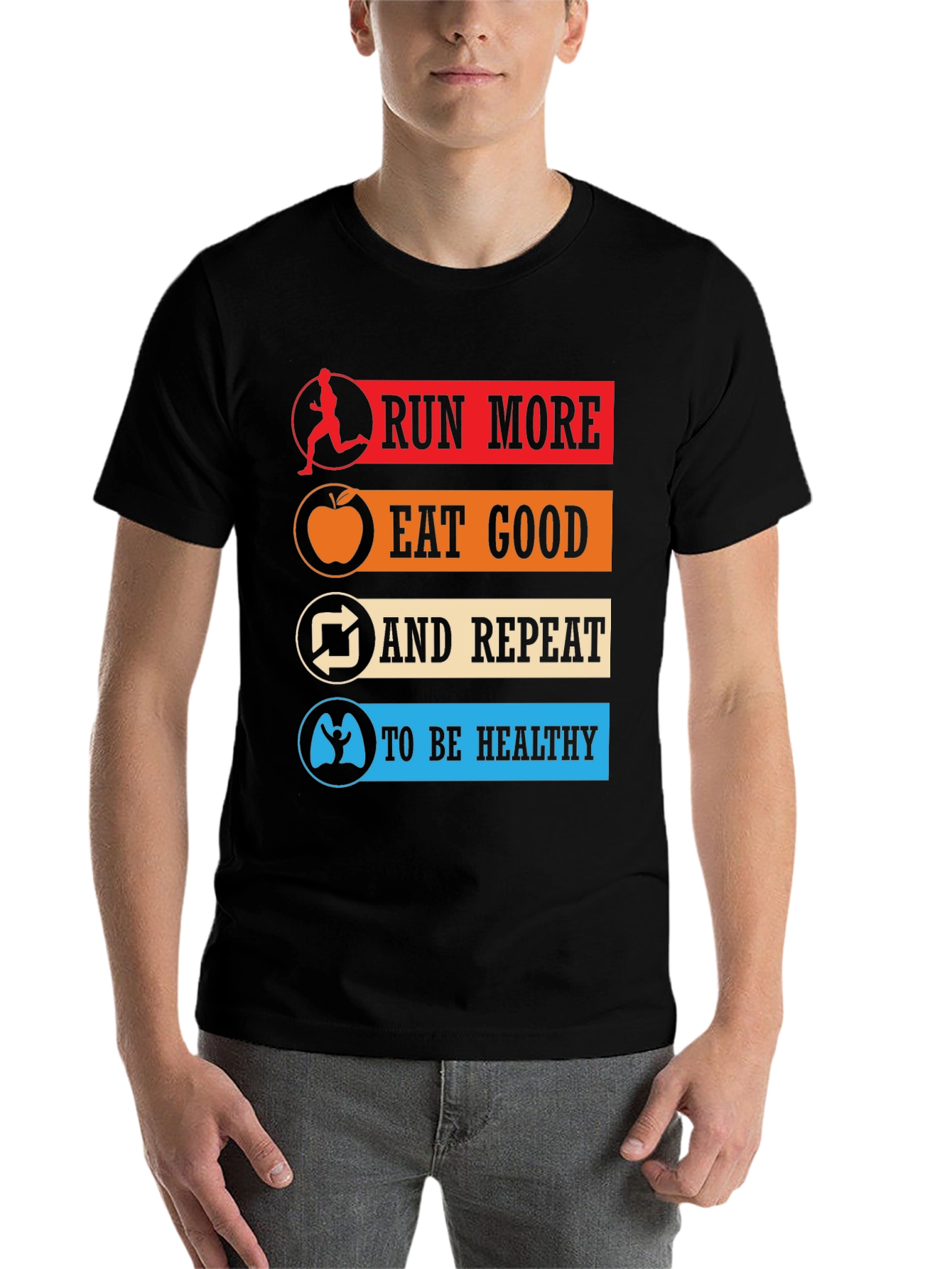 Black Run More Eat Good Healthy Lifestyle T-Shirt view 7