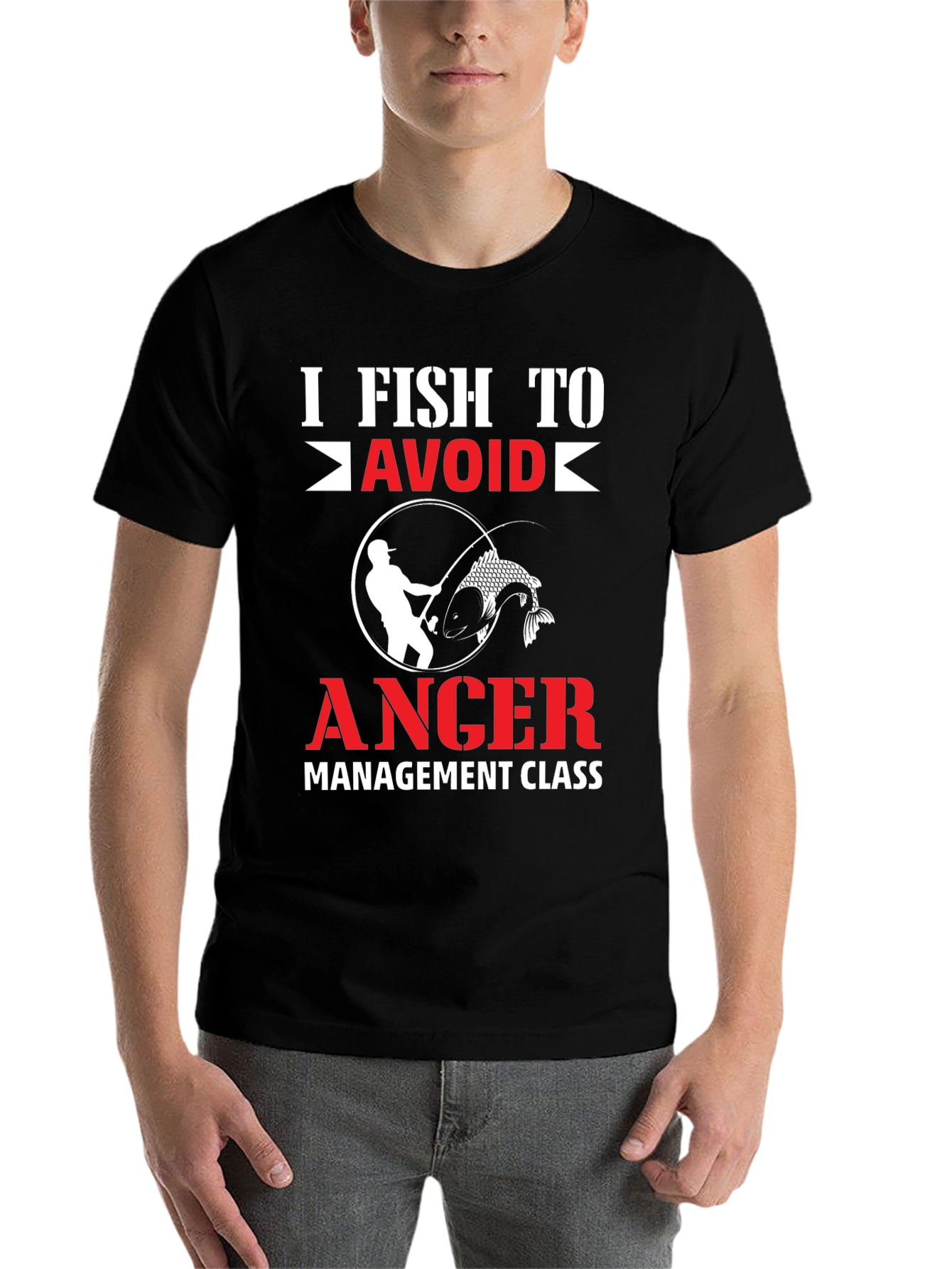 Black I Fish To Avoid Anger T-Shirt view 7