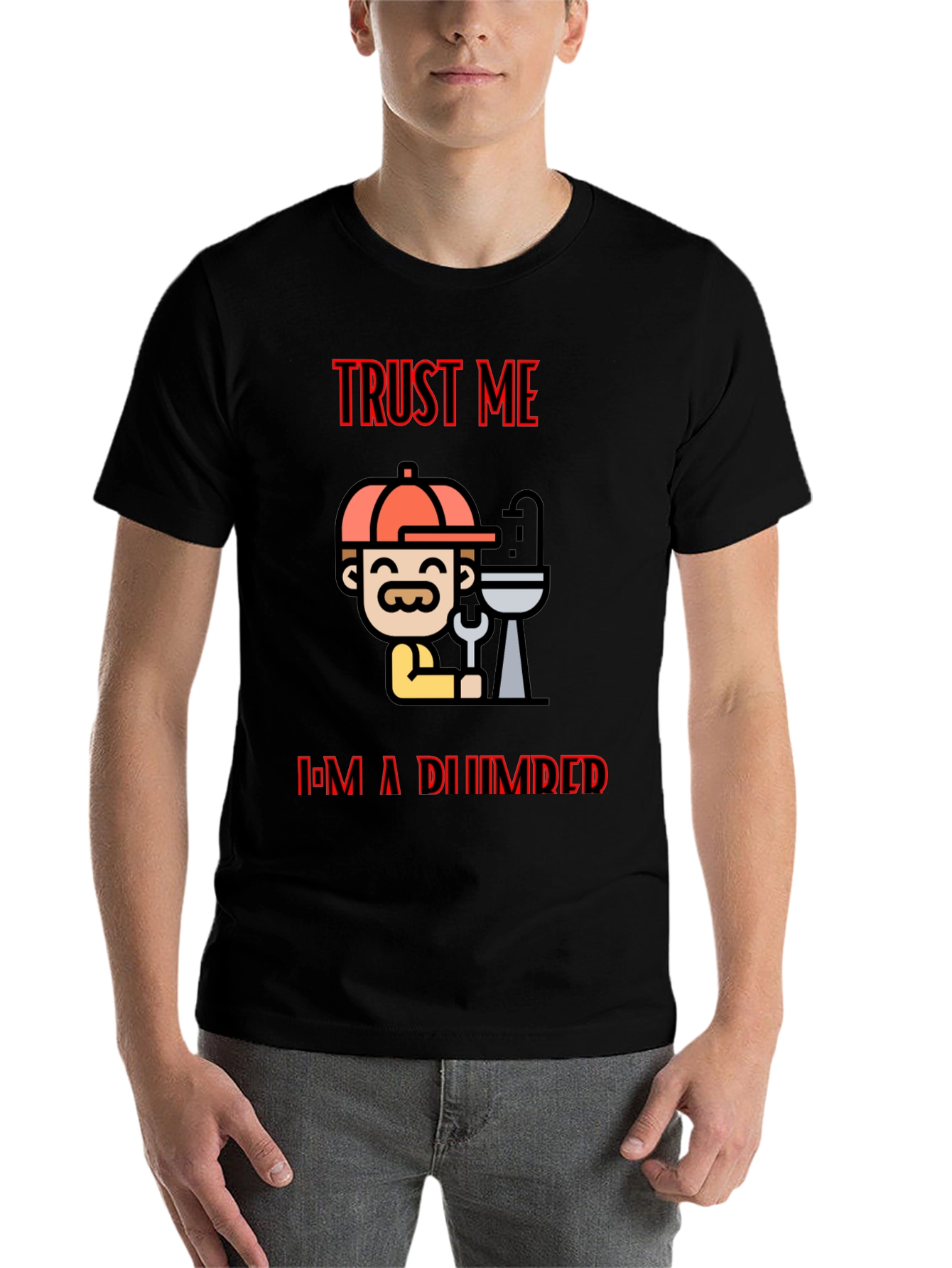 Black Trust Me I'm A Plumber Black T-Shirt view 7
