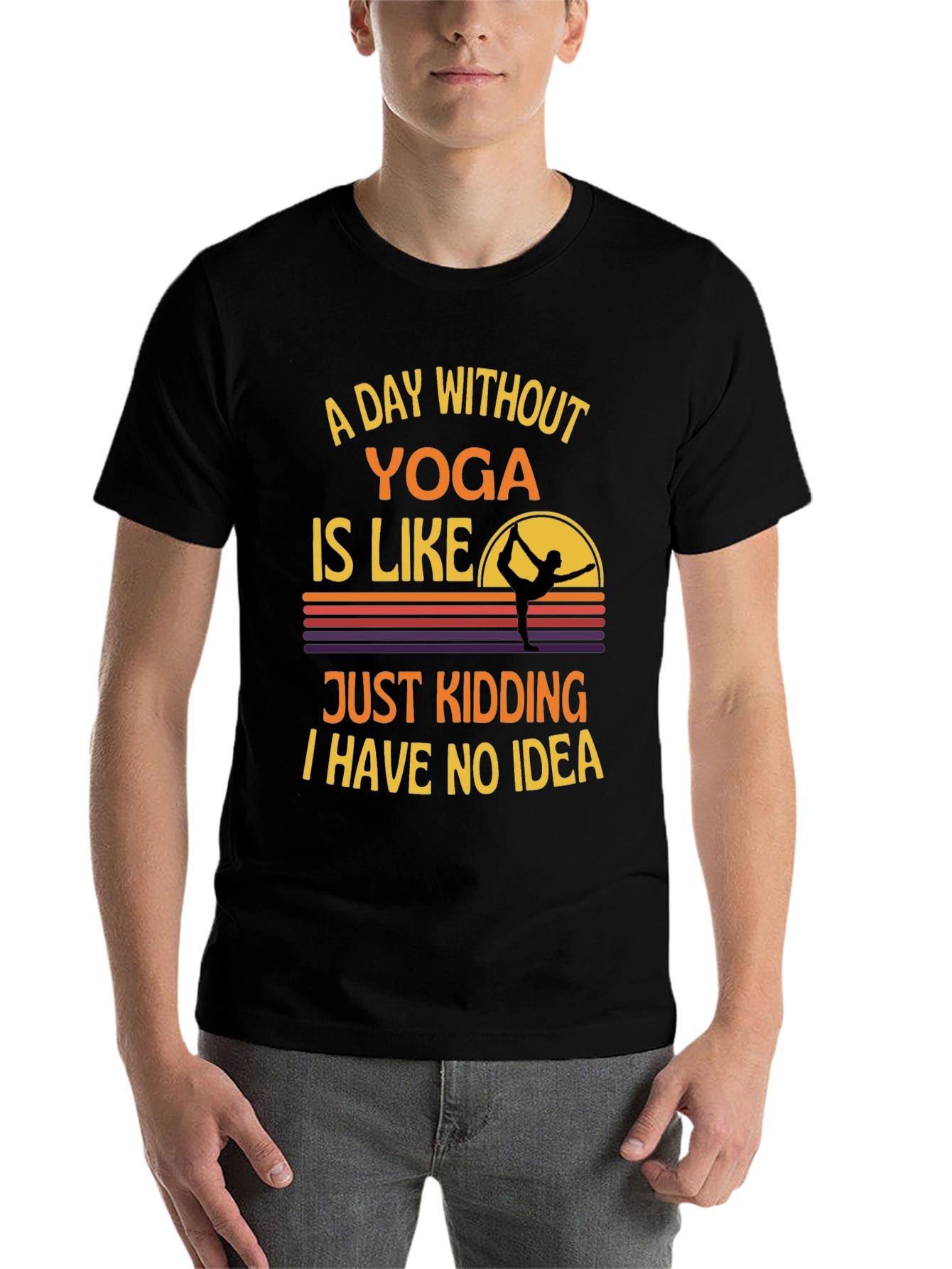 Black Yoga Humor Graphic Tee - A Day Without Yoga T-Shirt view 7