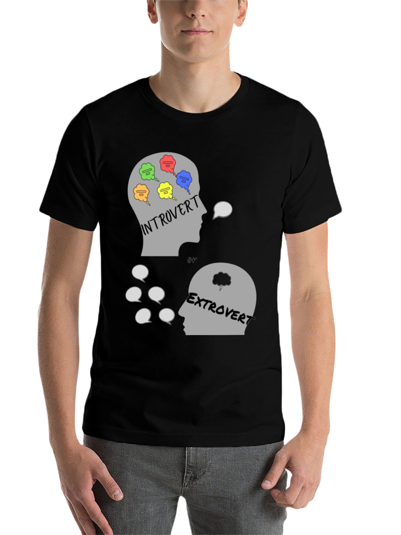 Black Introvert vs. Extrovert Graphic Tee view 7
