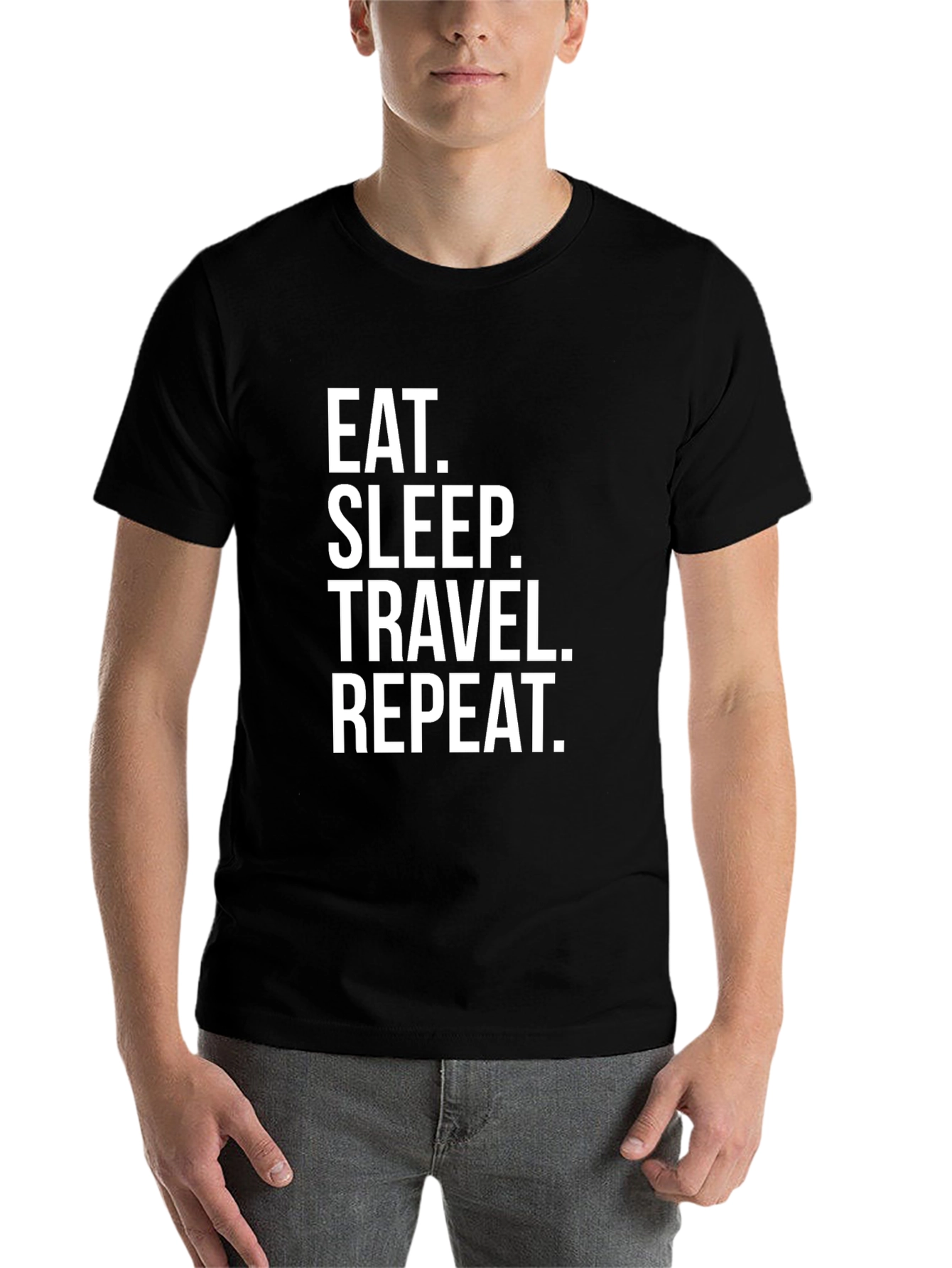 Black Eat Sleep Travel Repeat Black Graphic Tee view 7