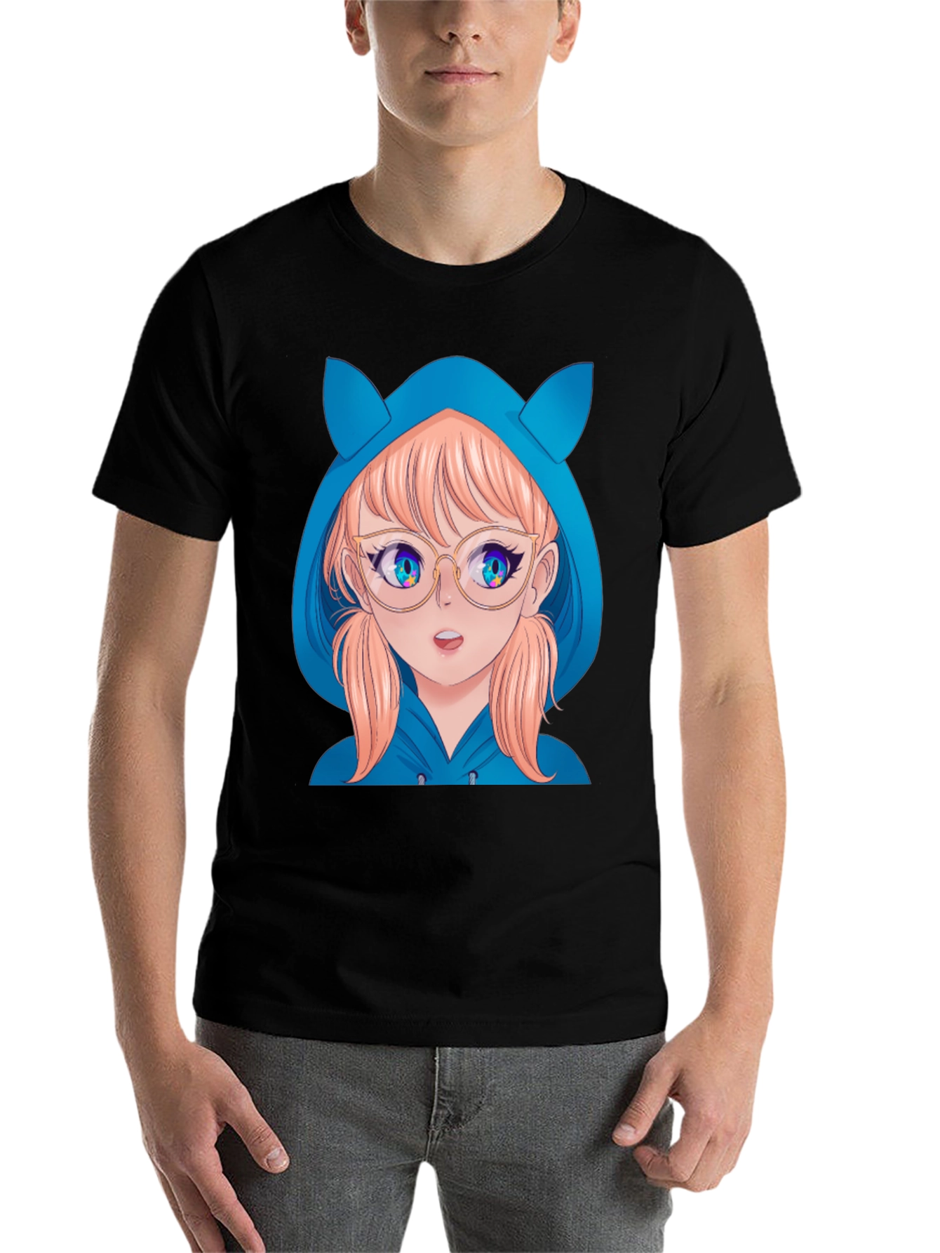 Anime Girl Hoodie T-Shirt - Black - 7