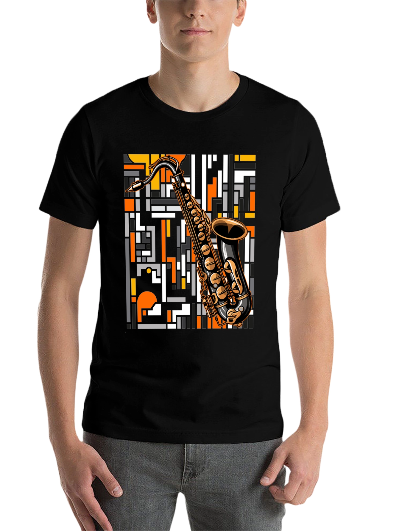 Black Saxophone Graphic Print T-Shirt - Black view 7
