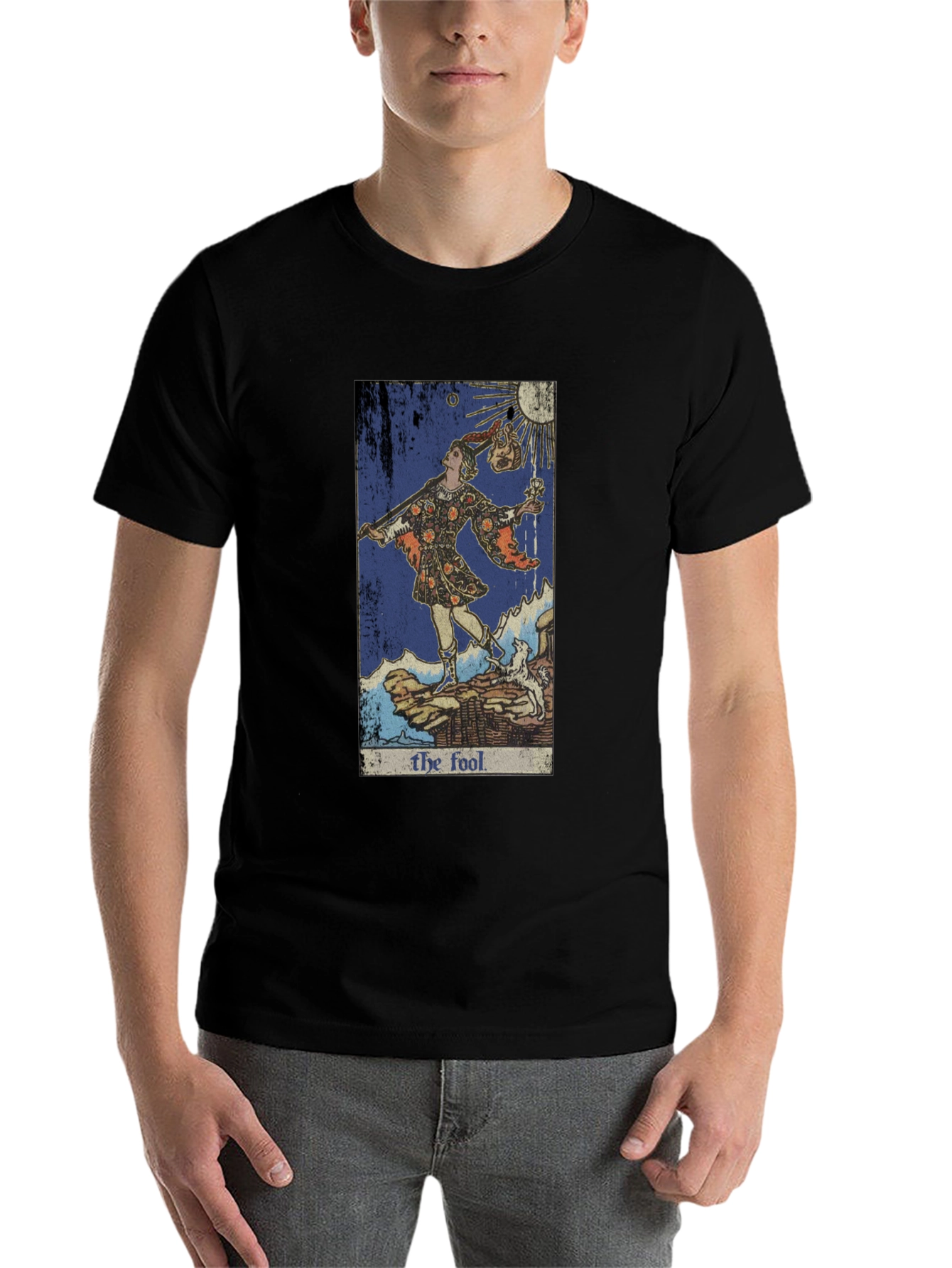 Black The Fool Tarot Card Graphic Tee - Unique Design view 7