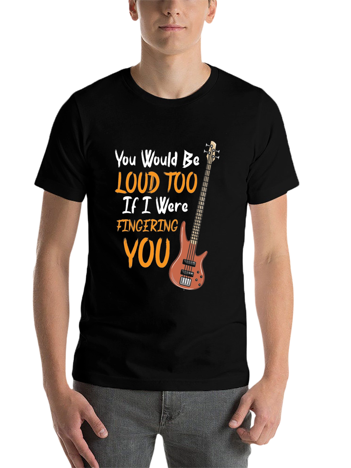 Black Loud Too Funny Bass Guitar Musician Black T-Shirt view 7