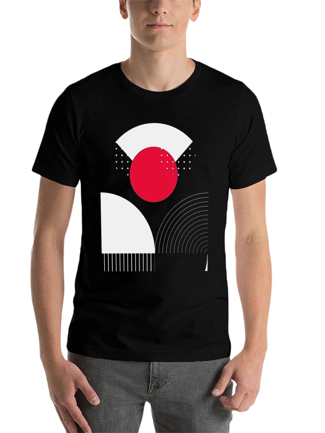 Black Abstract Geometric Graphic Print Black T-Shirt view 7