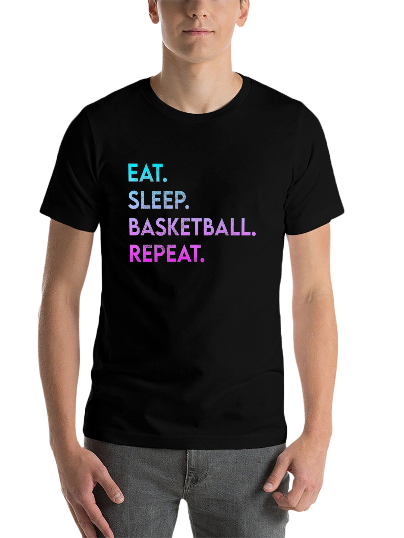 Black Eat Sleep Basketball Repeat Graphic Tee view 7