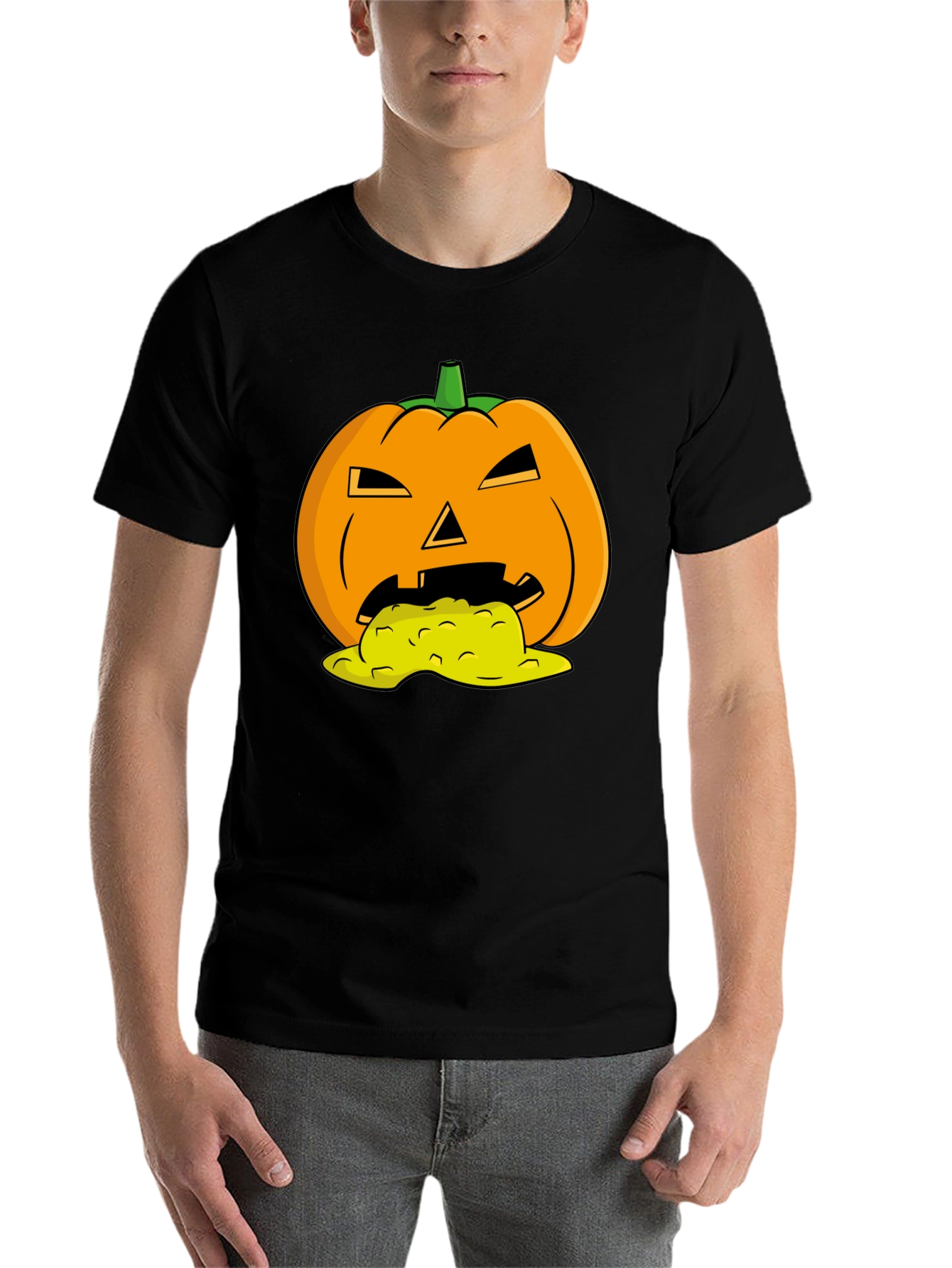 Black Halloween Pumpkin Vomit Graphic Tee - Black view 7