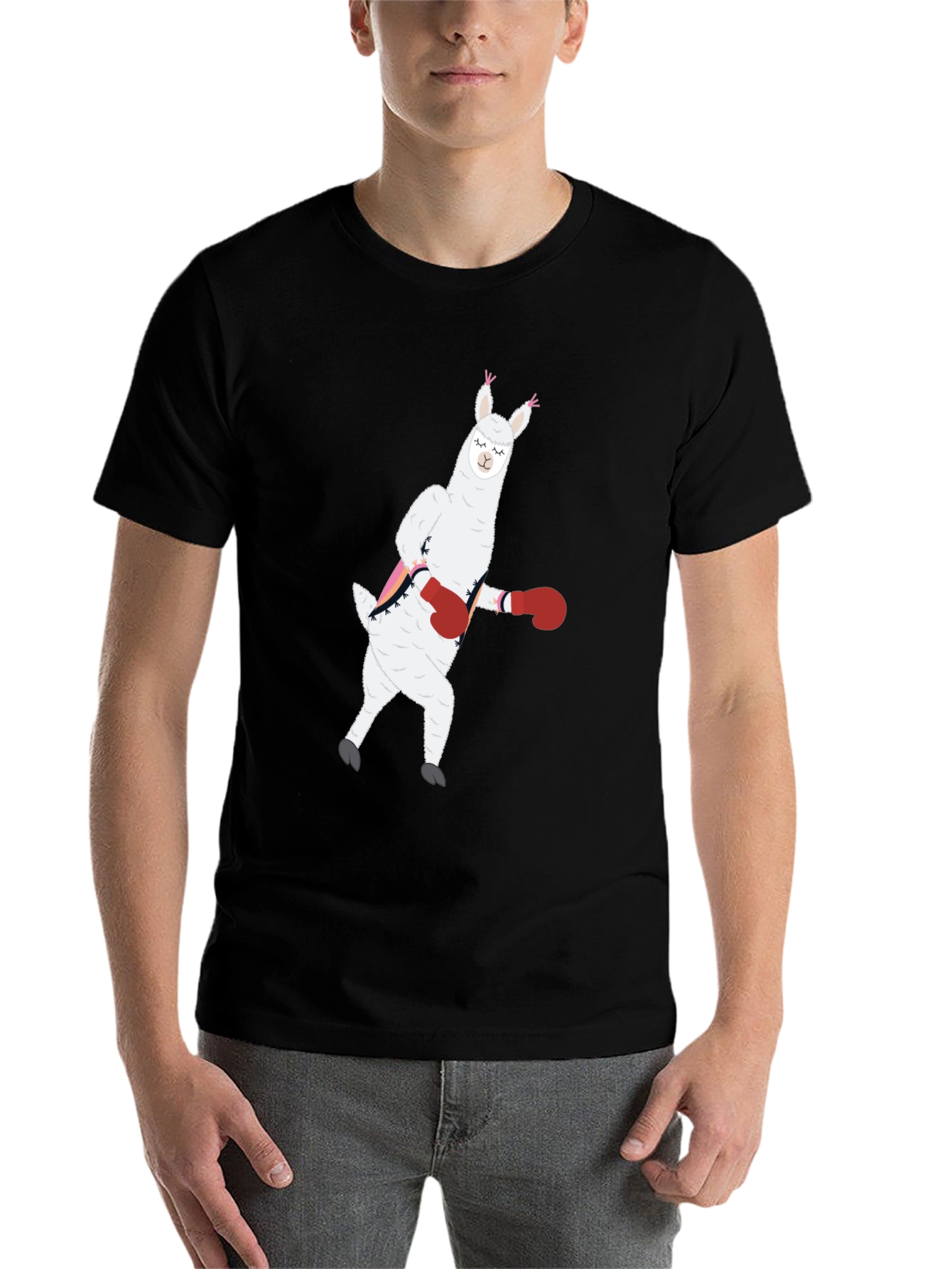 Black Llama Boxing Funny Graphic Tee view 7