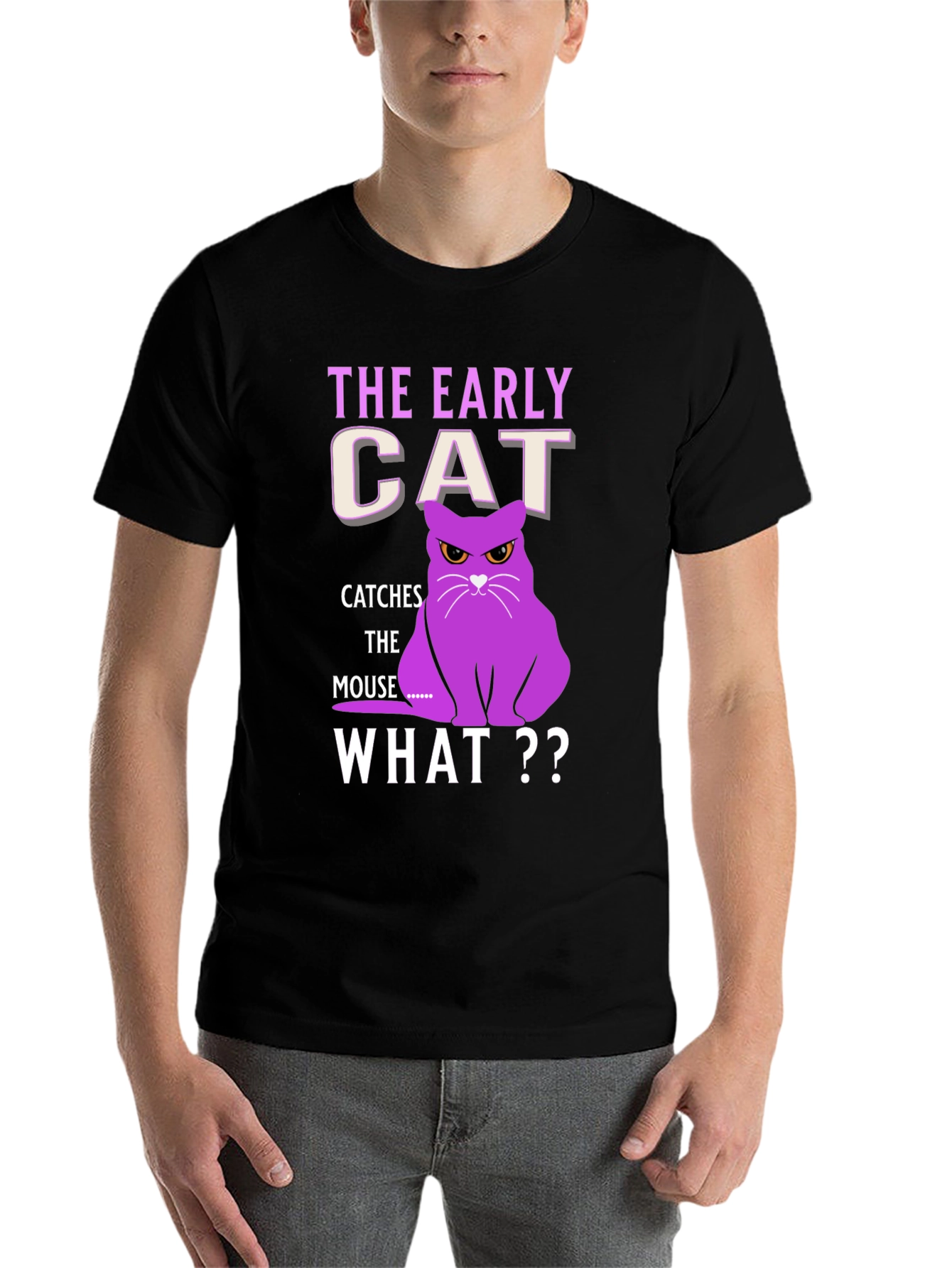 Black Early Cat T-Shirt - Funny Cat Lover Tee view 7