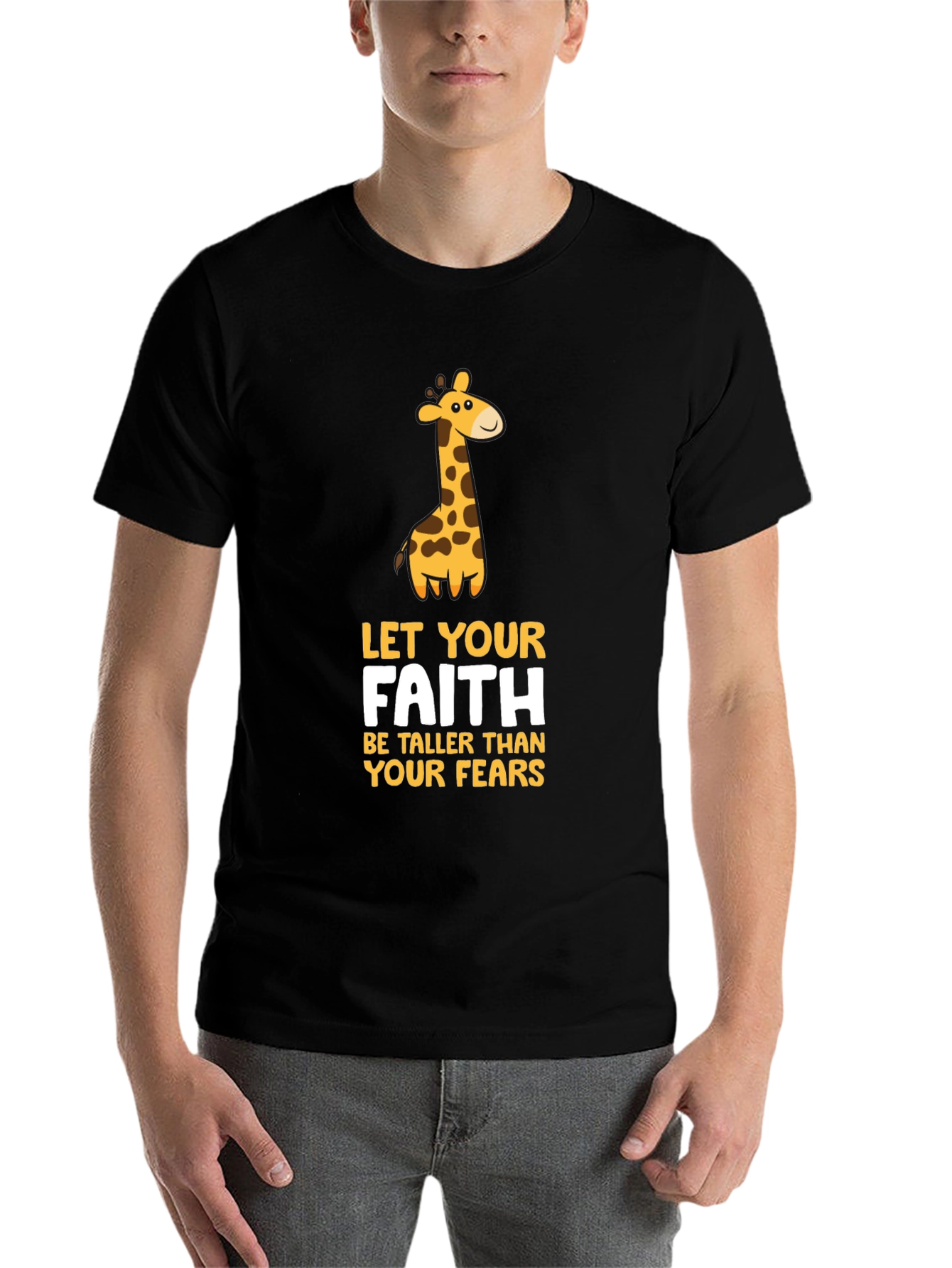 Black Faith Giraffe Graphic Tee - Unisex Black T-Shirt view 7