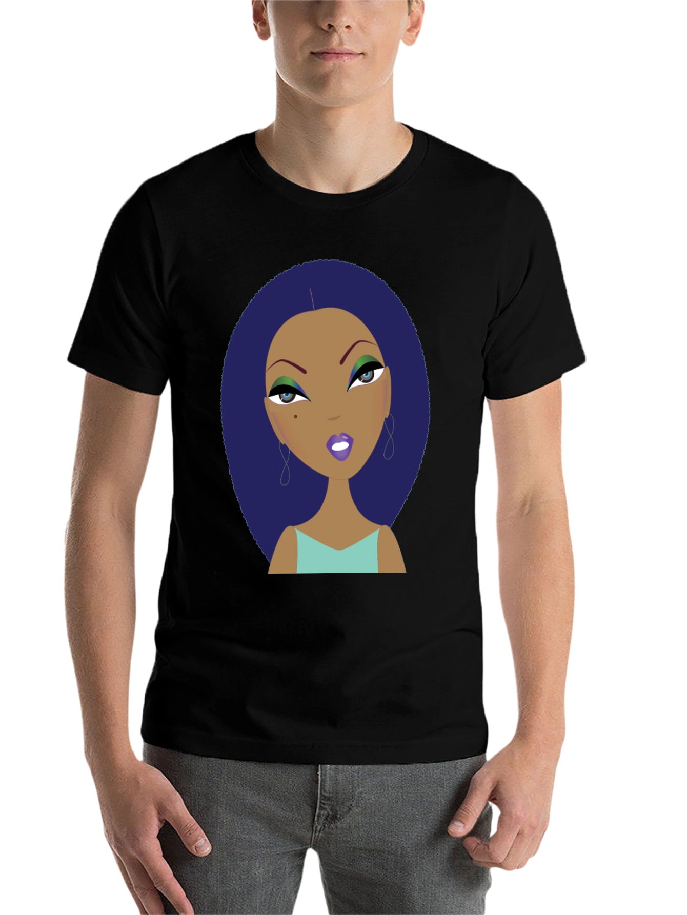 Black Funky Cartoon Lady Graphic Print Tee view 7
