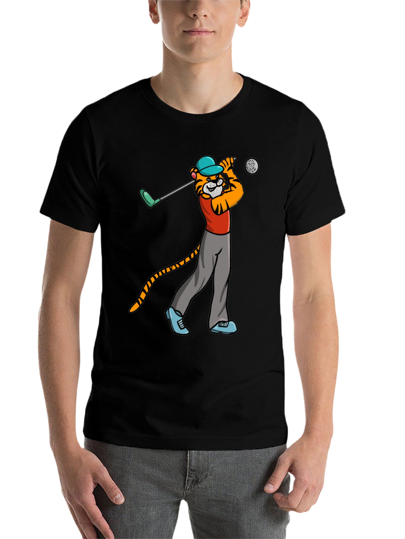 Black Tiger Golfer T-Shirt - Cool Cartoon Tee view 7