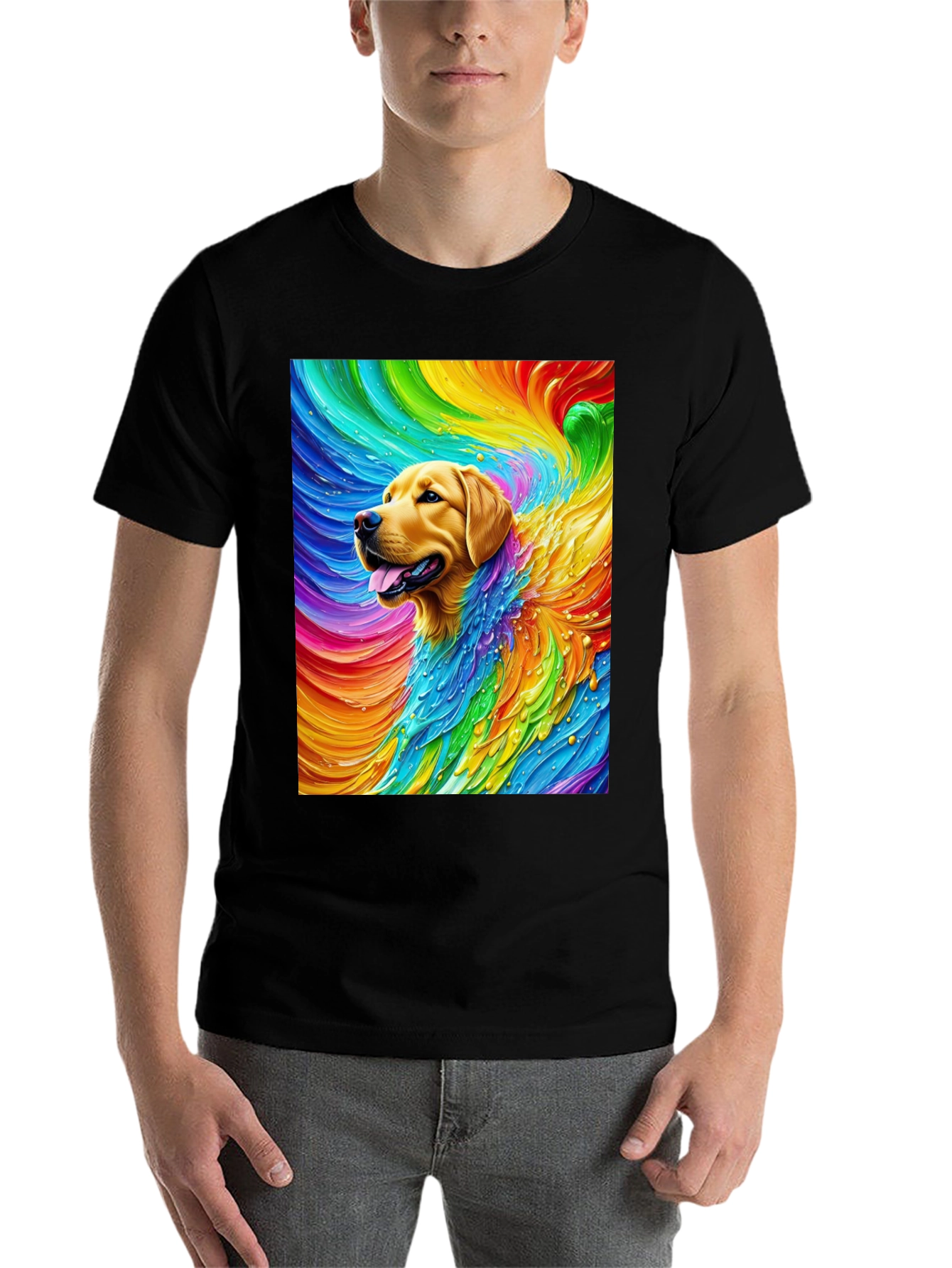 Black Rainbow Dog Graphic Tee - Soft Cotton Blend T-Shirt view 7