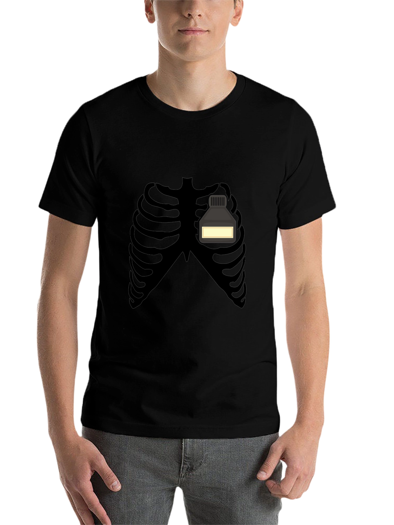 Black Skeleton Rib Cage Ink Bottle Funny Graphic T-Shirt view 7