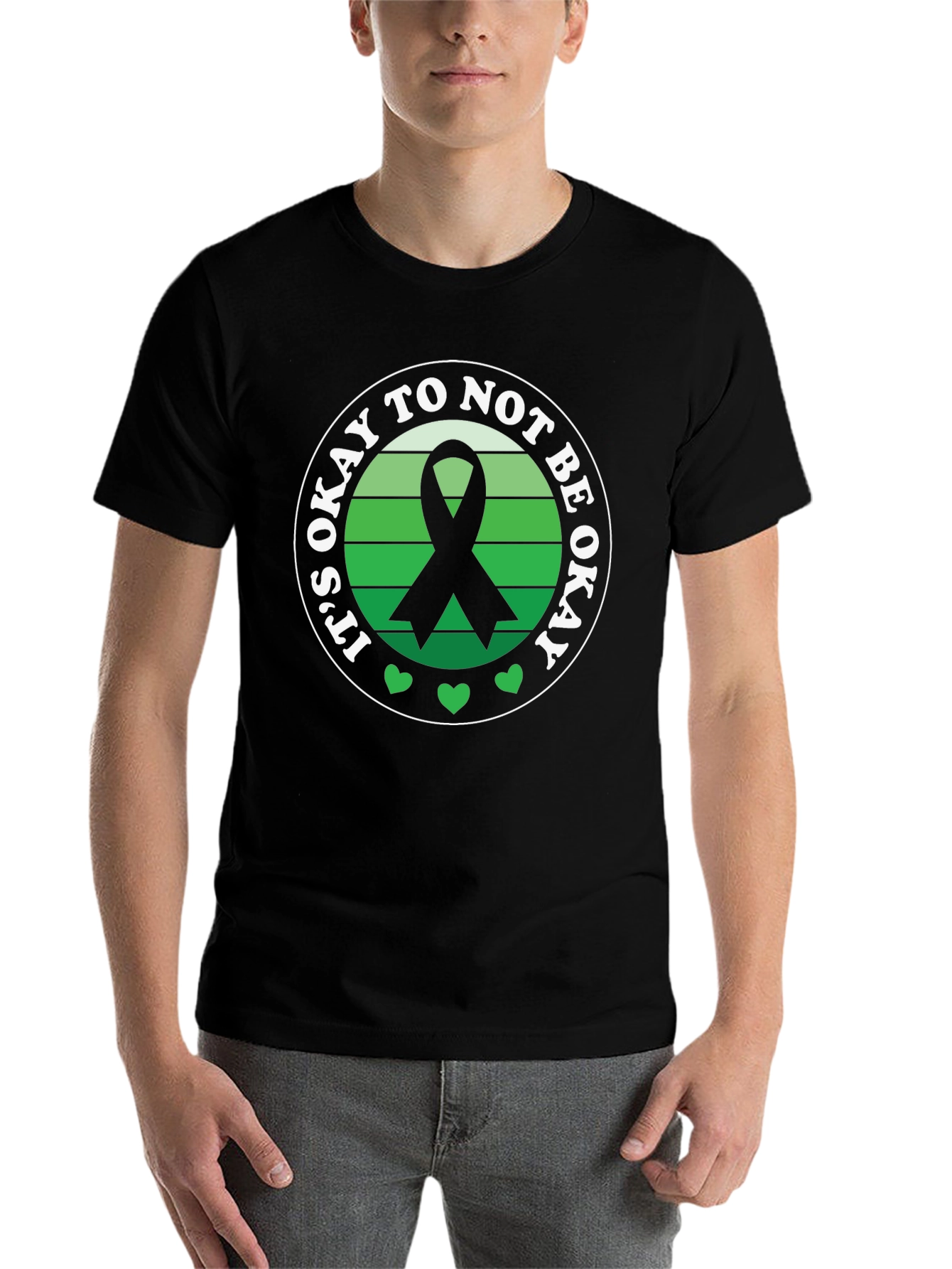 Black It's Okay To Not Be Okay Awareness Ribbon T-Shirt view 7