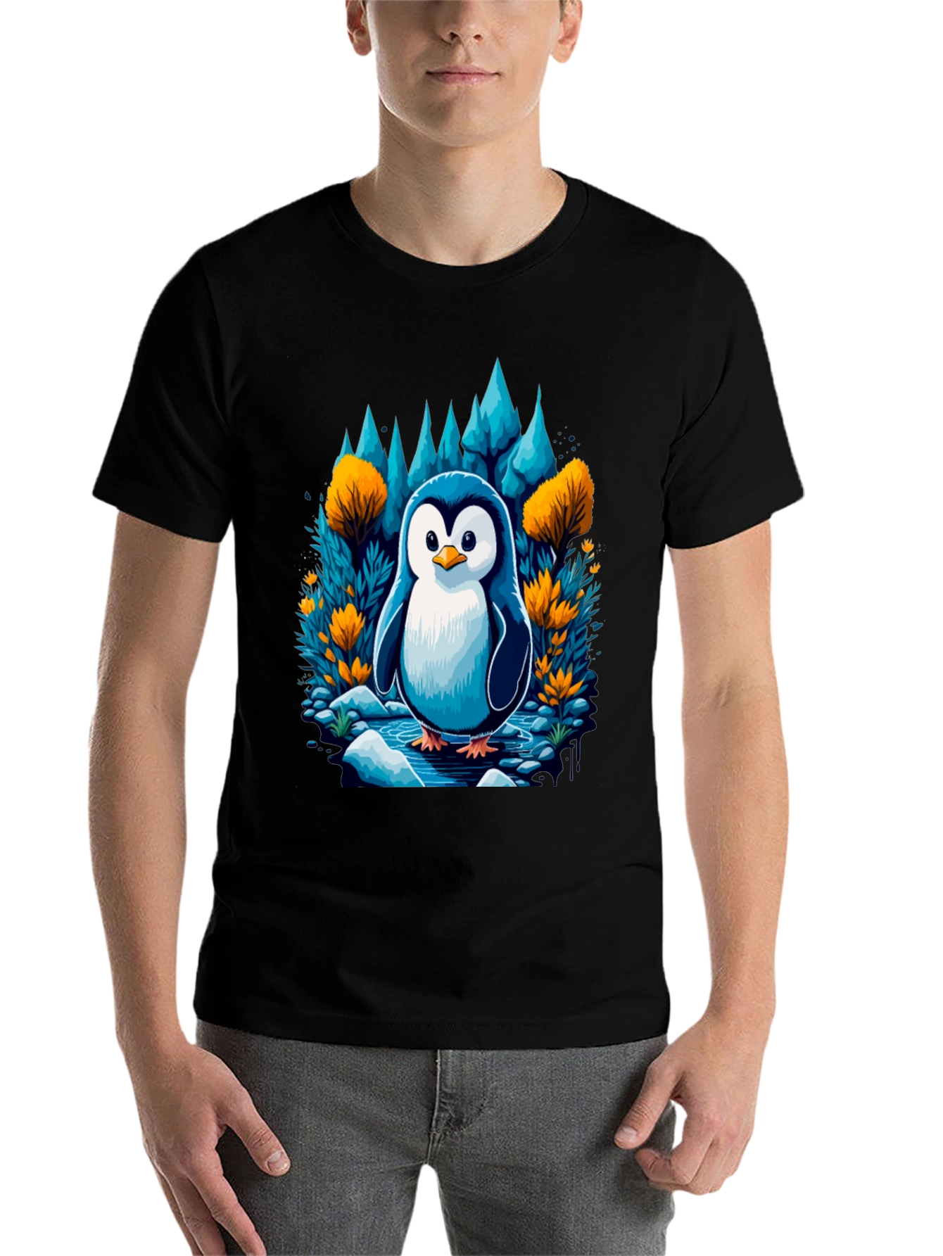Black Penguin in Forest T-Shirt view 7