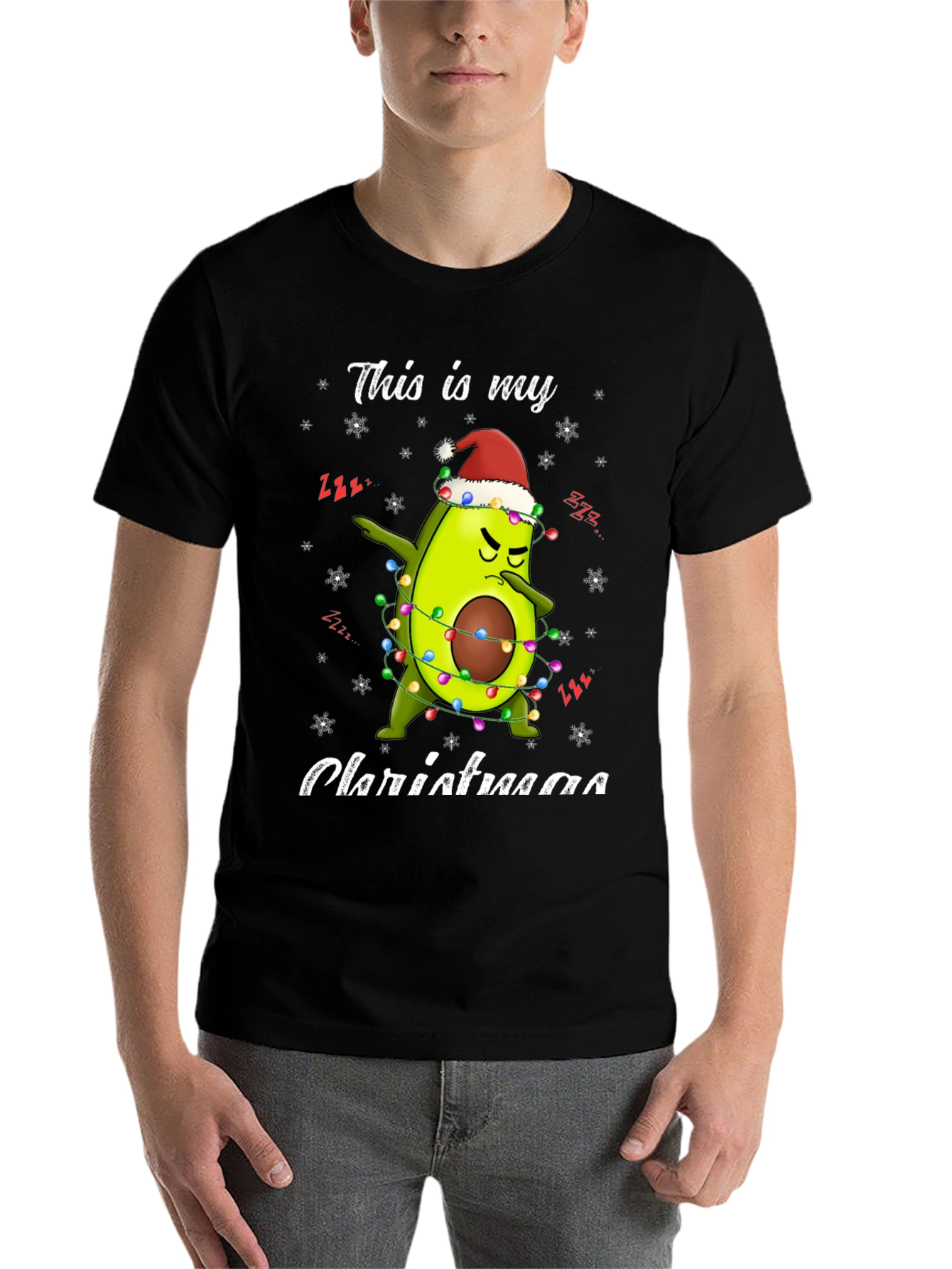 Black Funny Avocado Christmas T-Shirt  view 7