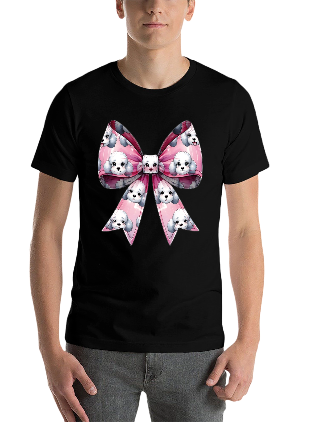 Black Dog Bow T-Shirt: Fun & Trendy Graphic Tee view 7
