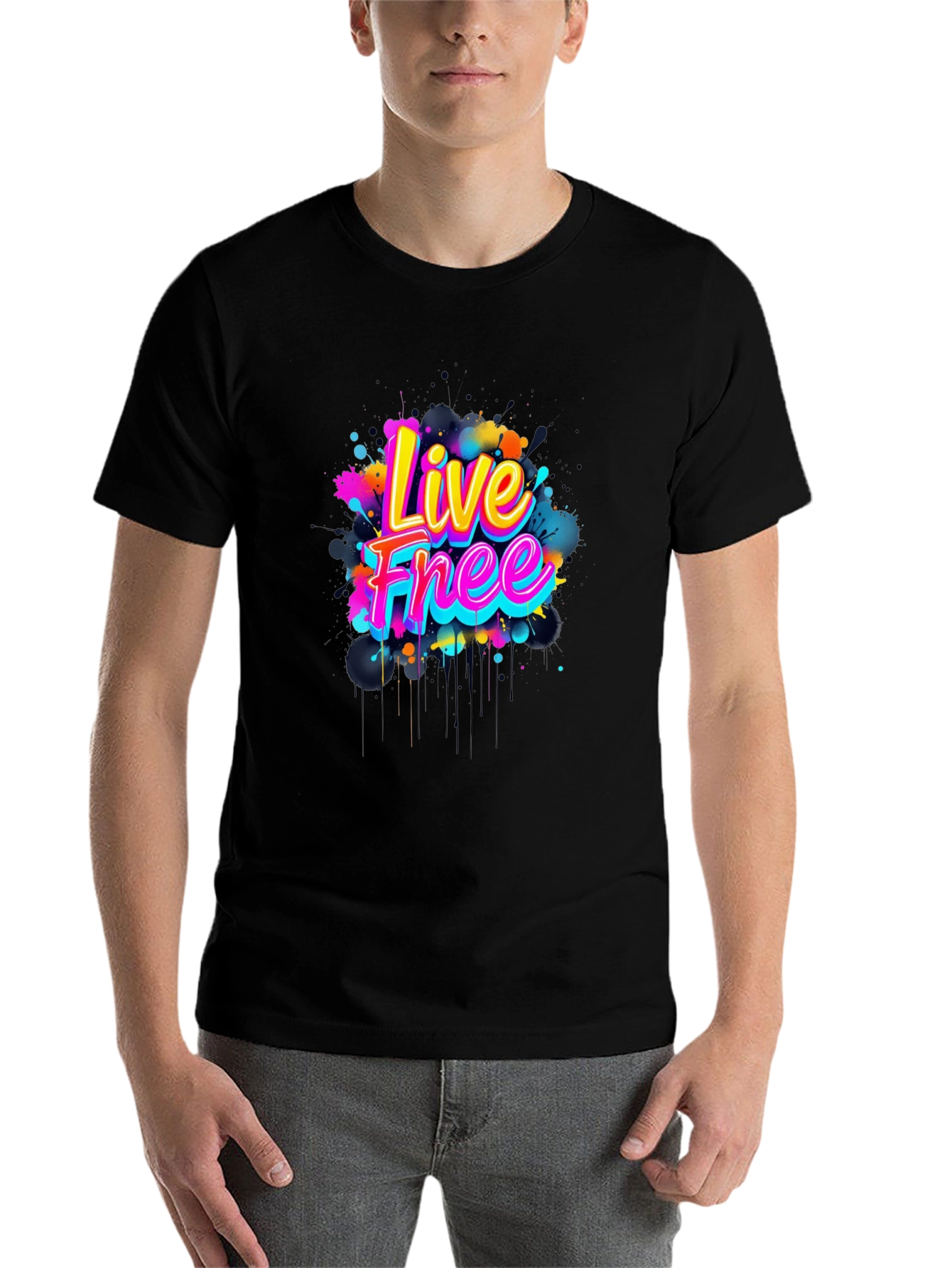 Black Live Free Graphic Tee - Vivid Design view 7