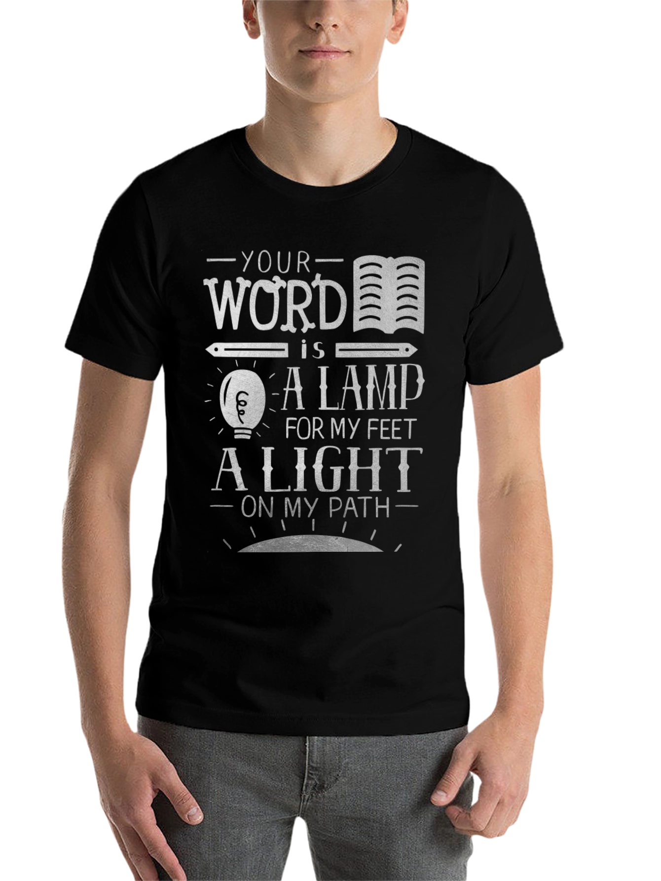 Black Faith-Inspired Graphic Tee: Your Word is a Lamp view 7