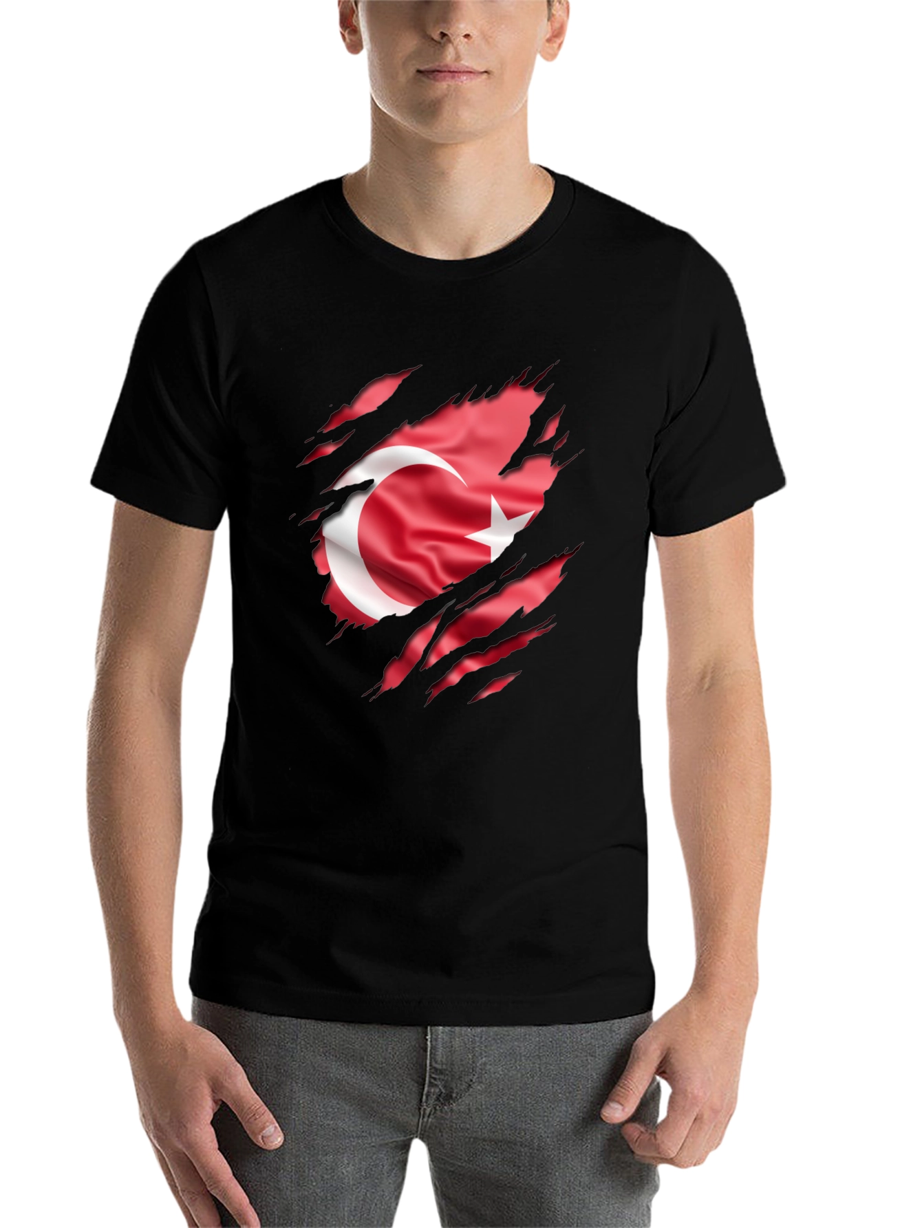 Men's Turkey Flag Ripped Graphic T-Shirt - 7