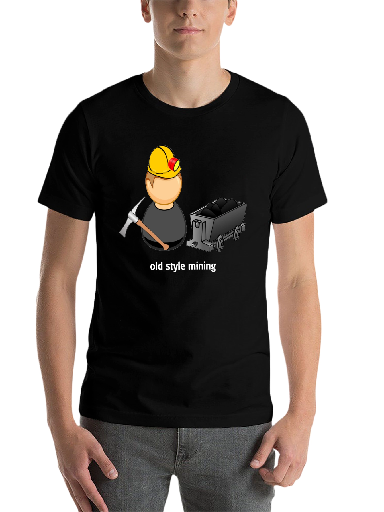 Black Mining T-Shirt: Old Style Mining Cartoon Design view 7