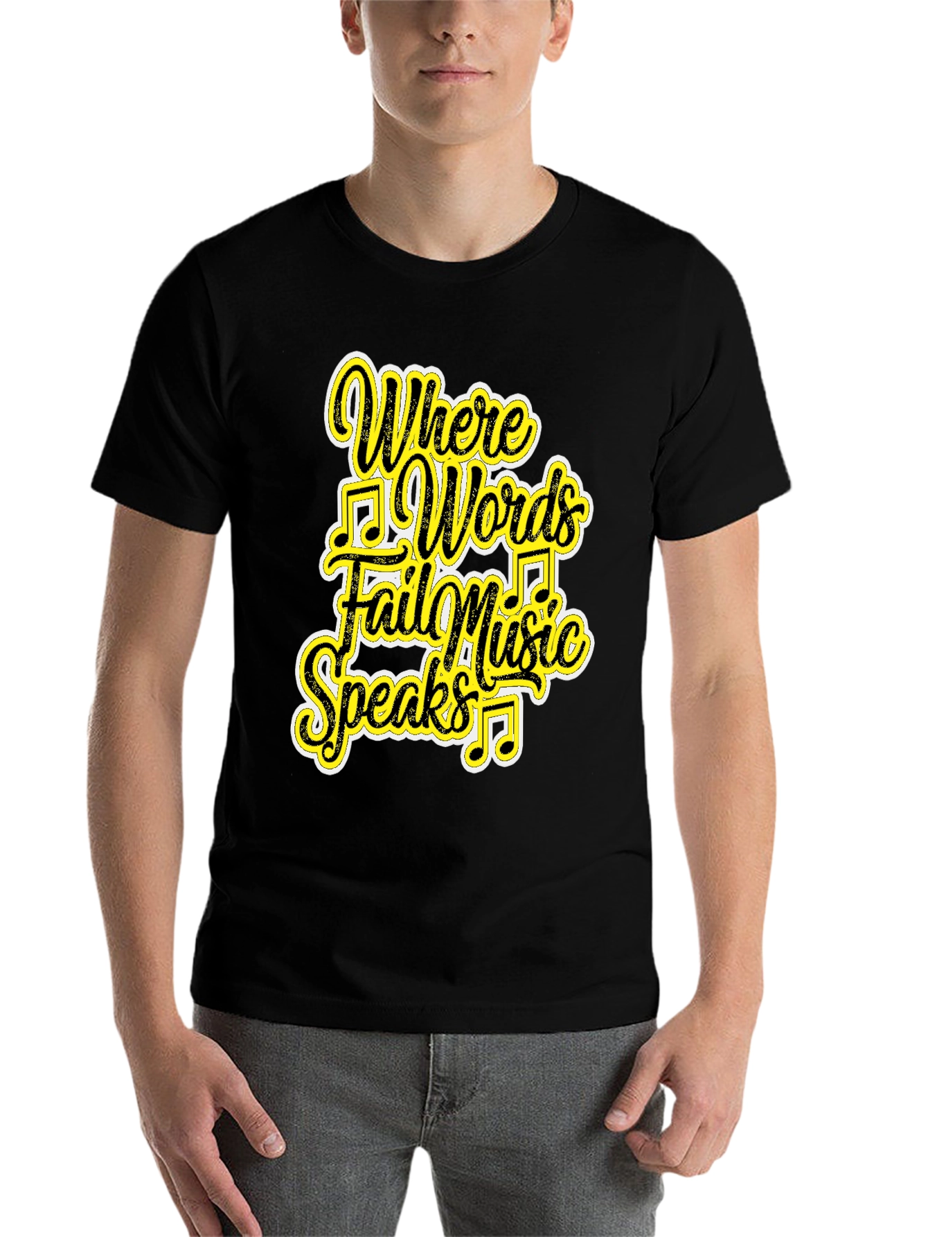 Black Music Speaks Graphic Tee - Black Cotton T-Shirt view 7