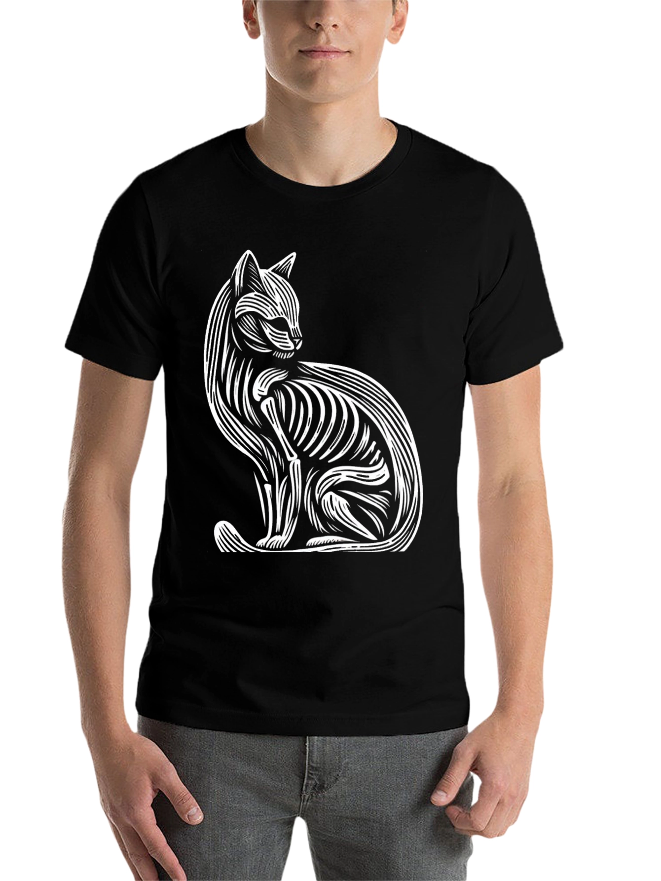 Black Abstract Cat Graphic Tee - Stylish & Unique view 7