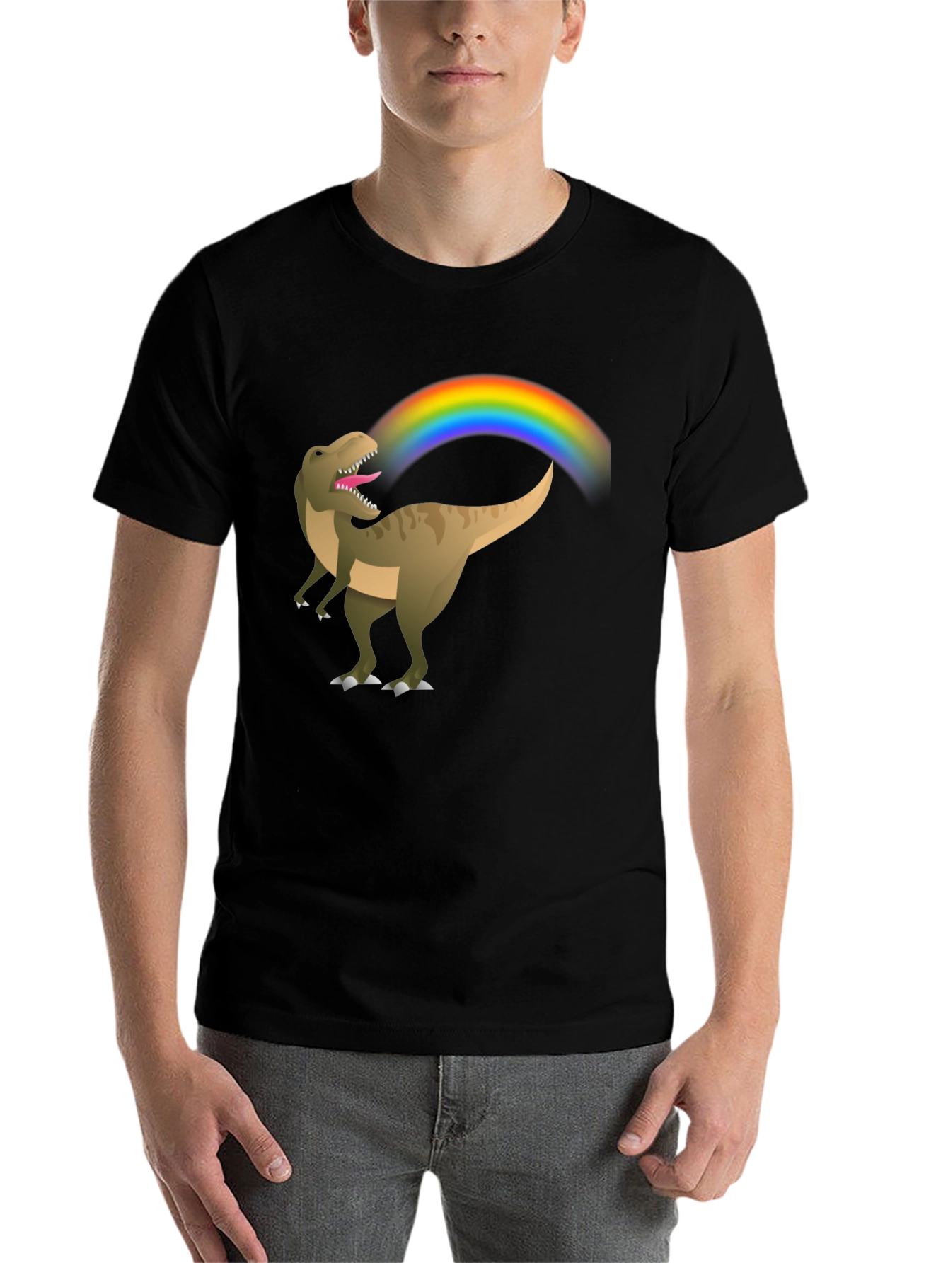 Black Rainbow Dinosaur T-Shirt - Black Cotton Tee view 7