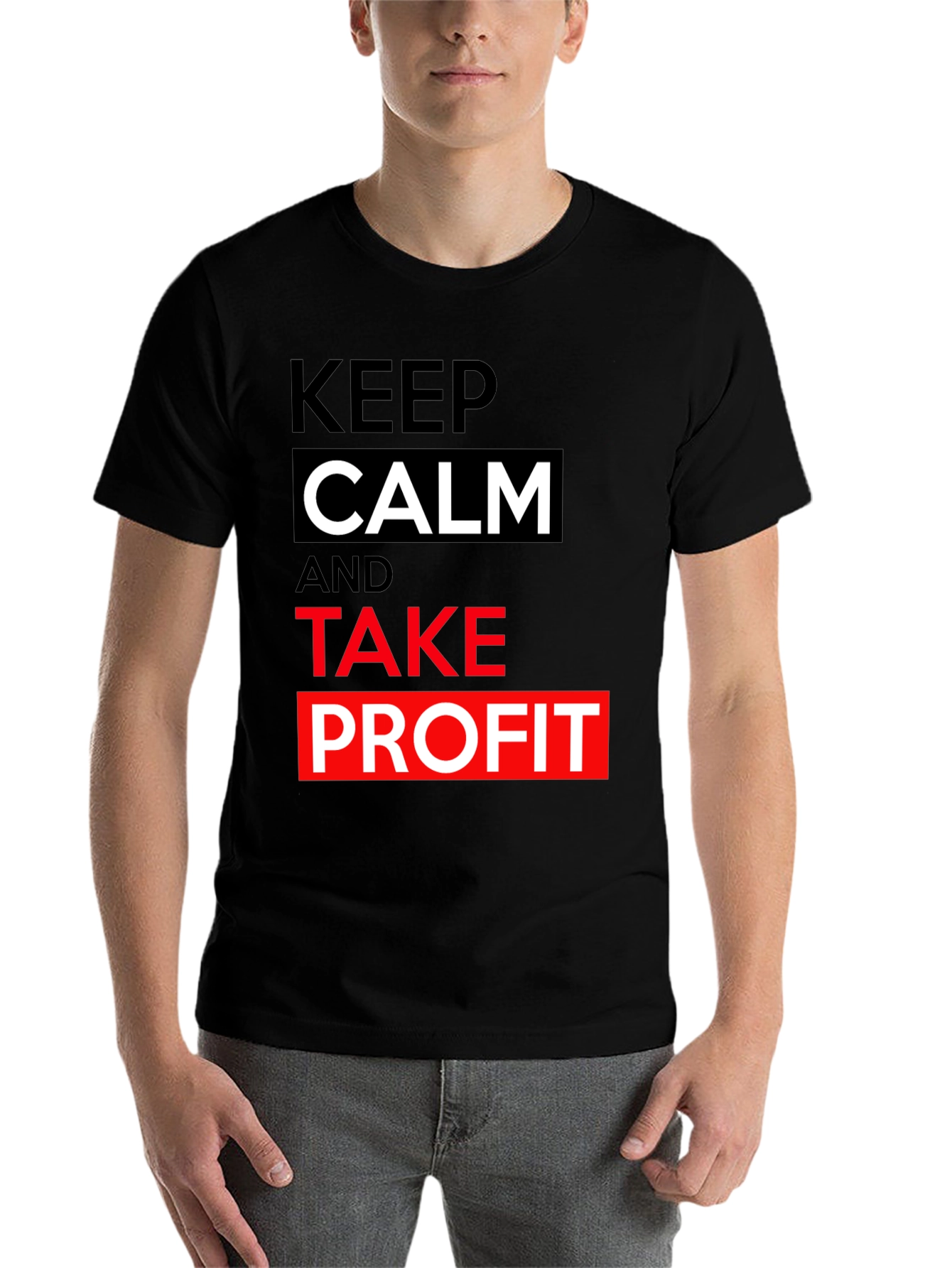 Black Keep Calm Take Profit T-Shirt - Black Cotton Tee view 7