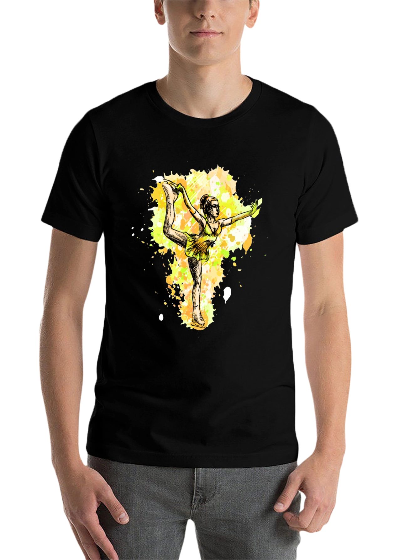 Black Figure Skater Graphic Tee - Black Cotton T-Shirt view 7