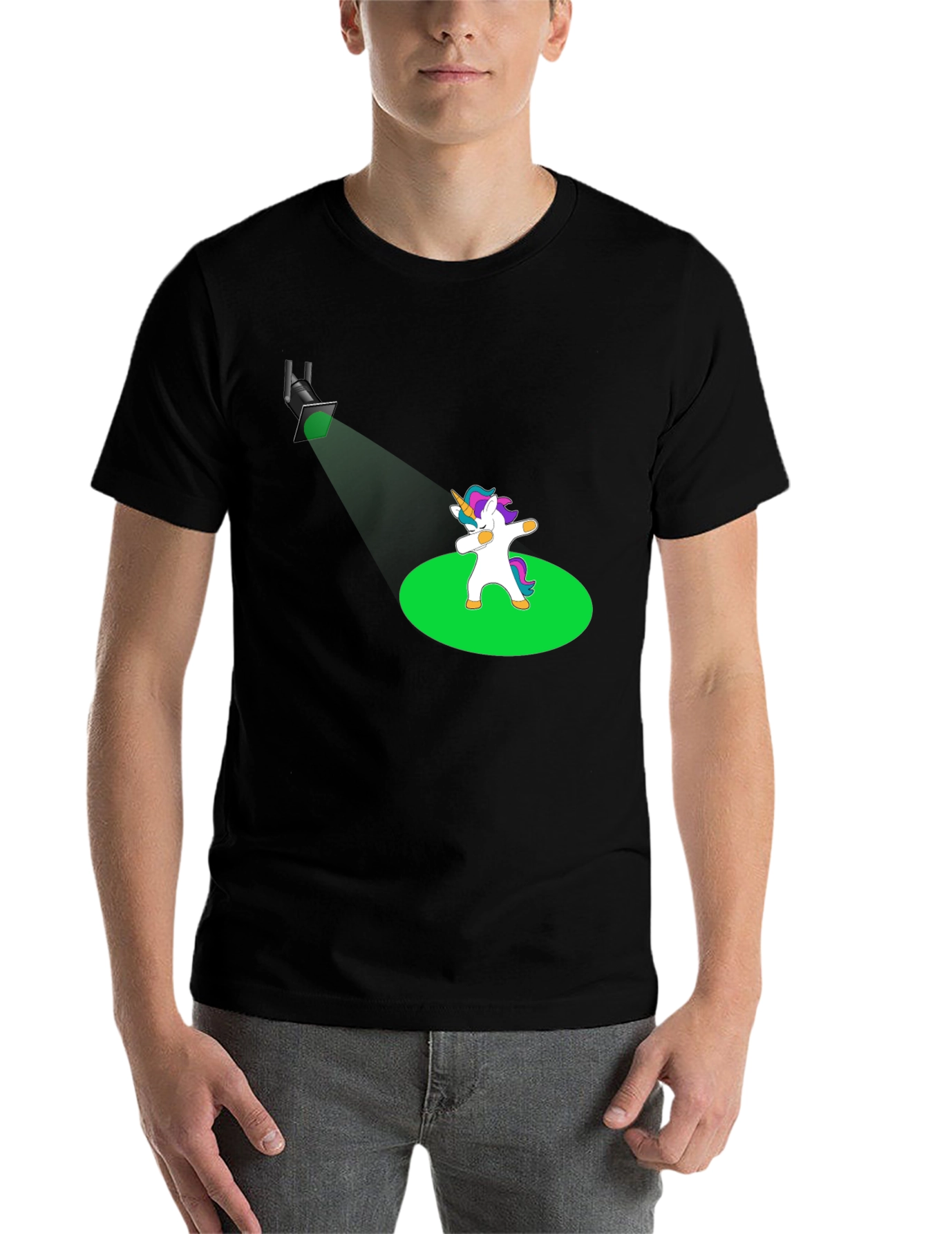Black Dabbing Unicorn T-Shirt - Spotlight Design view 7