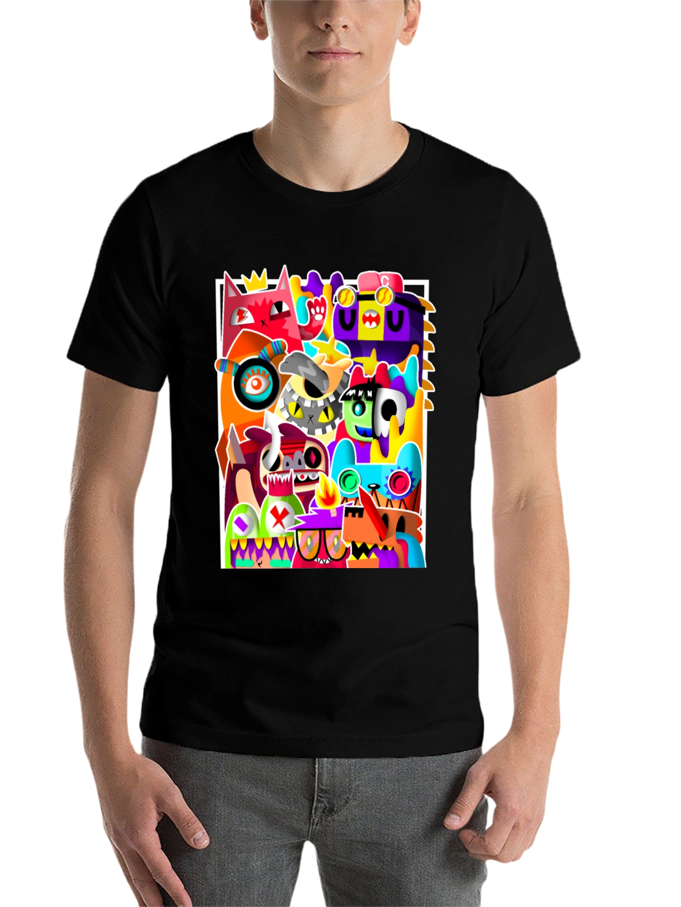 Black Abstract Art Graphic Print Black T-Shirt view 7