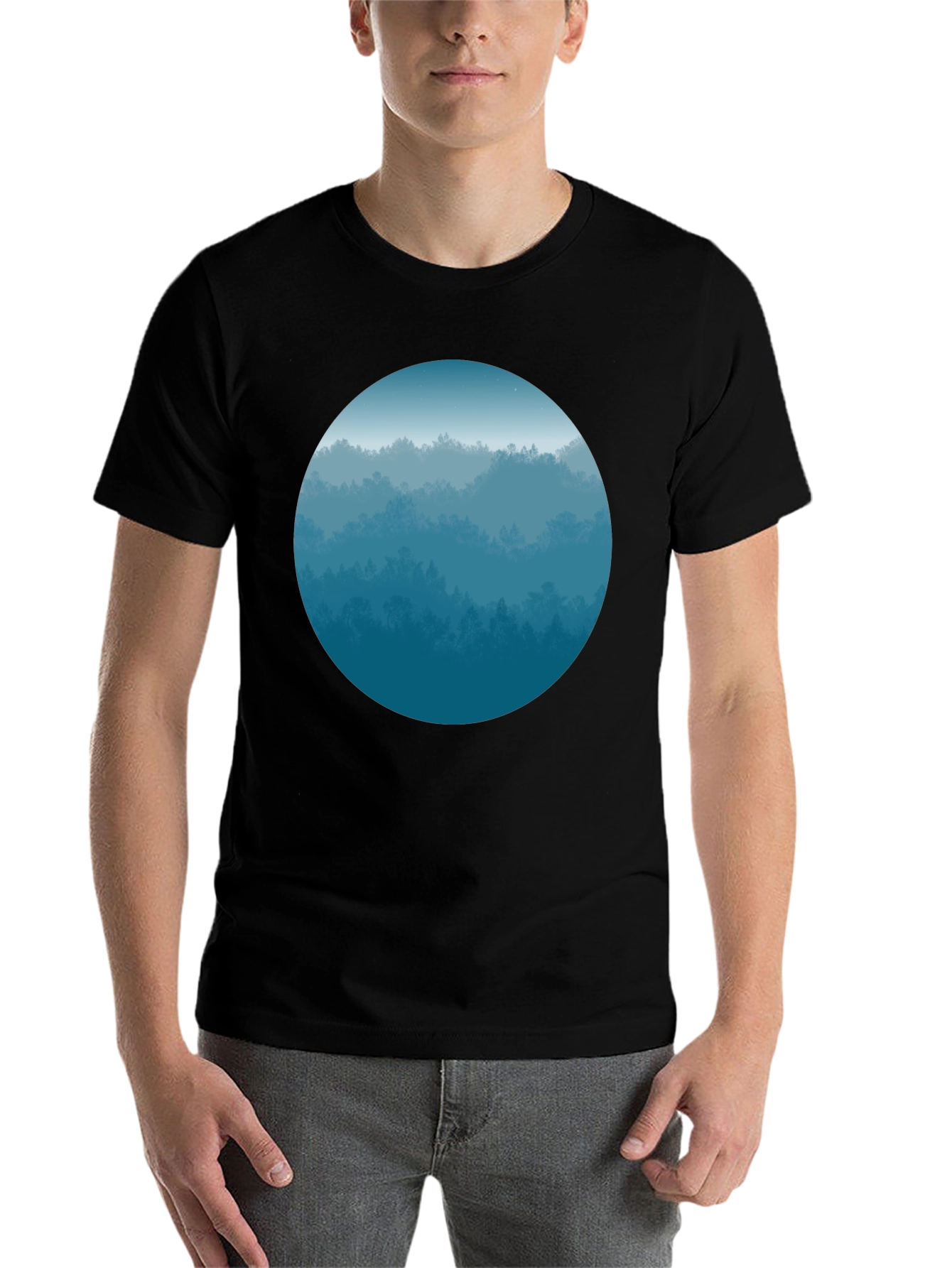 Black Blue Forest Circle Graphic Tee - Soft Style view 7