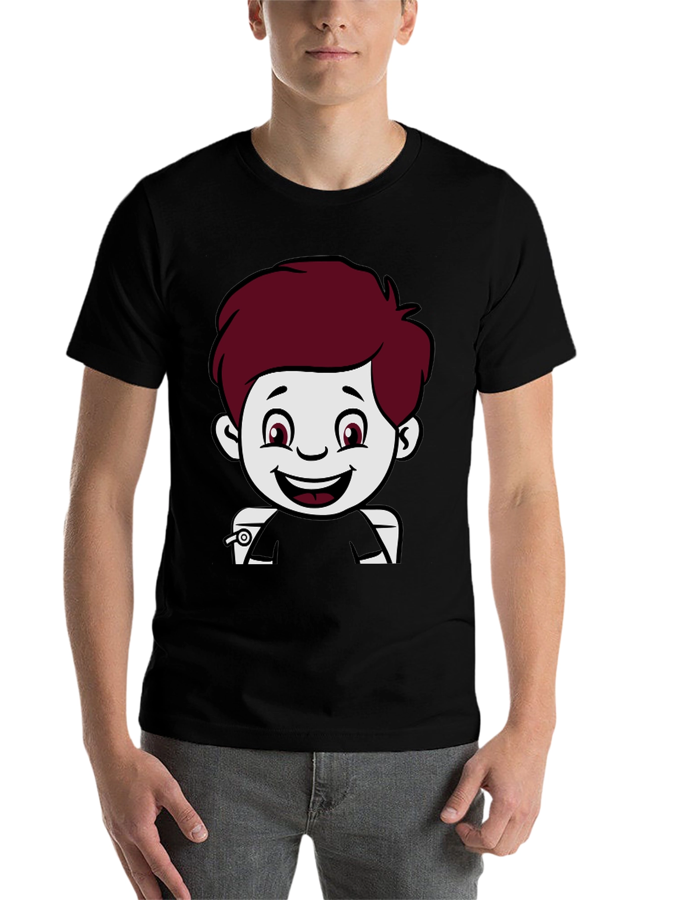 Black Cartoon Boy Graphic Print Black T-Shirt view 7