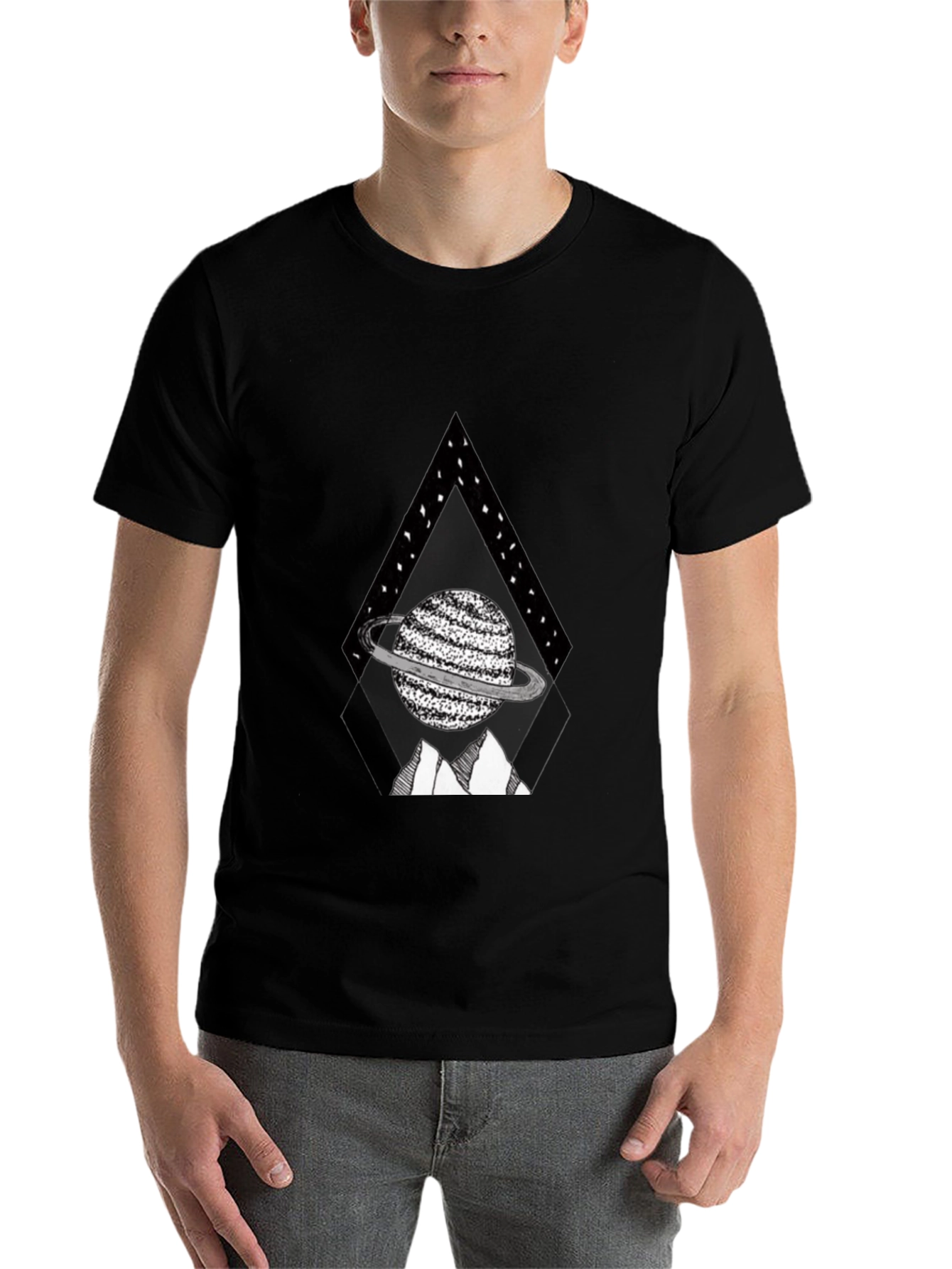 Black Planet Triangle Graphic Tee - Black Casual Shirt view 7