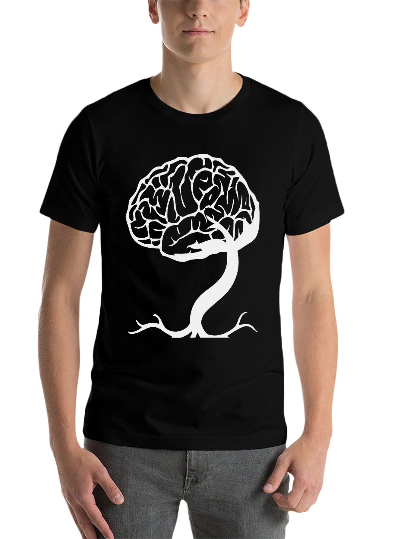 Black Brain Tree Graphic Tee - Black Cotton Blend T-Shirt view 7