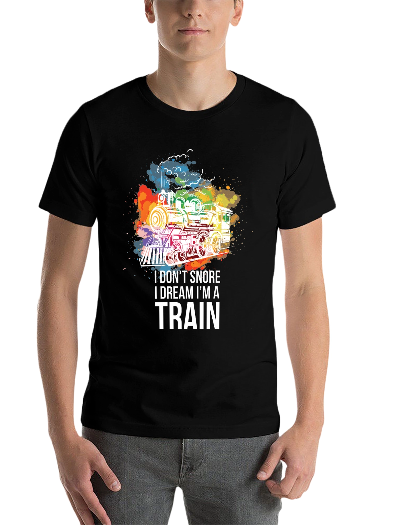 Black Train Dreamer T-Shirt - Colorful Steam Engine Tee view 7